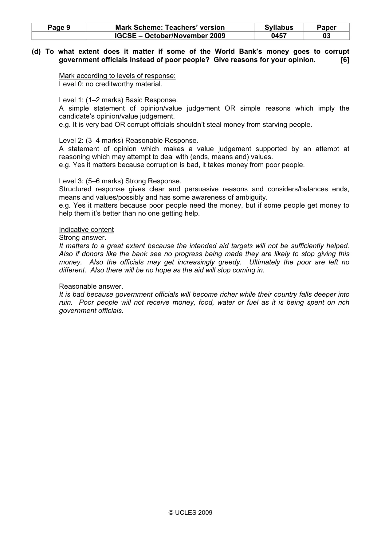 Mark scheme, page 9 of 10
