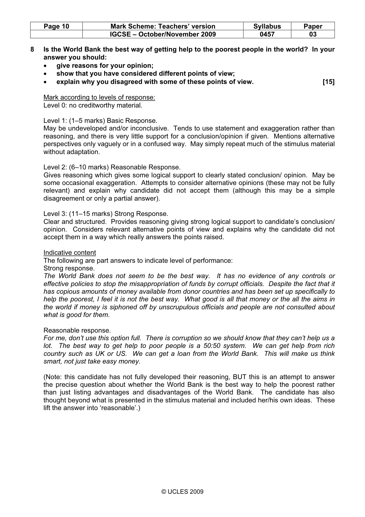 Mark scheme, page 10 of 10