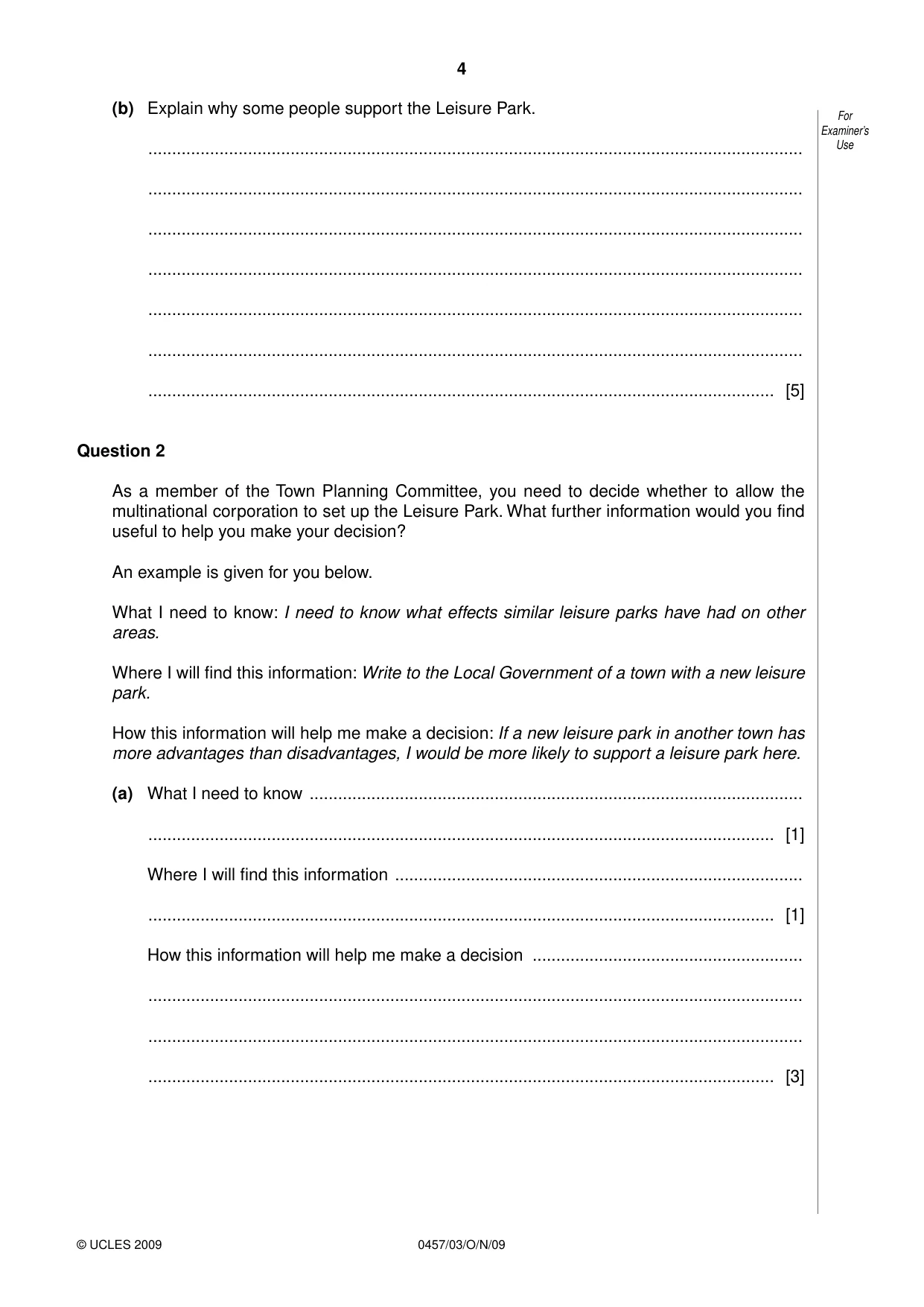 Cambridge IGCSE Global Perspectives 0457 2009 Oct/Nov Paper 3 · Variant 1 question paper, page 4 of 16