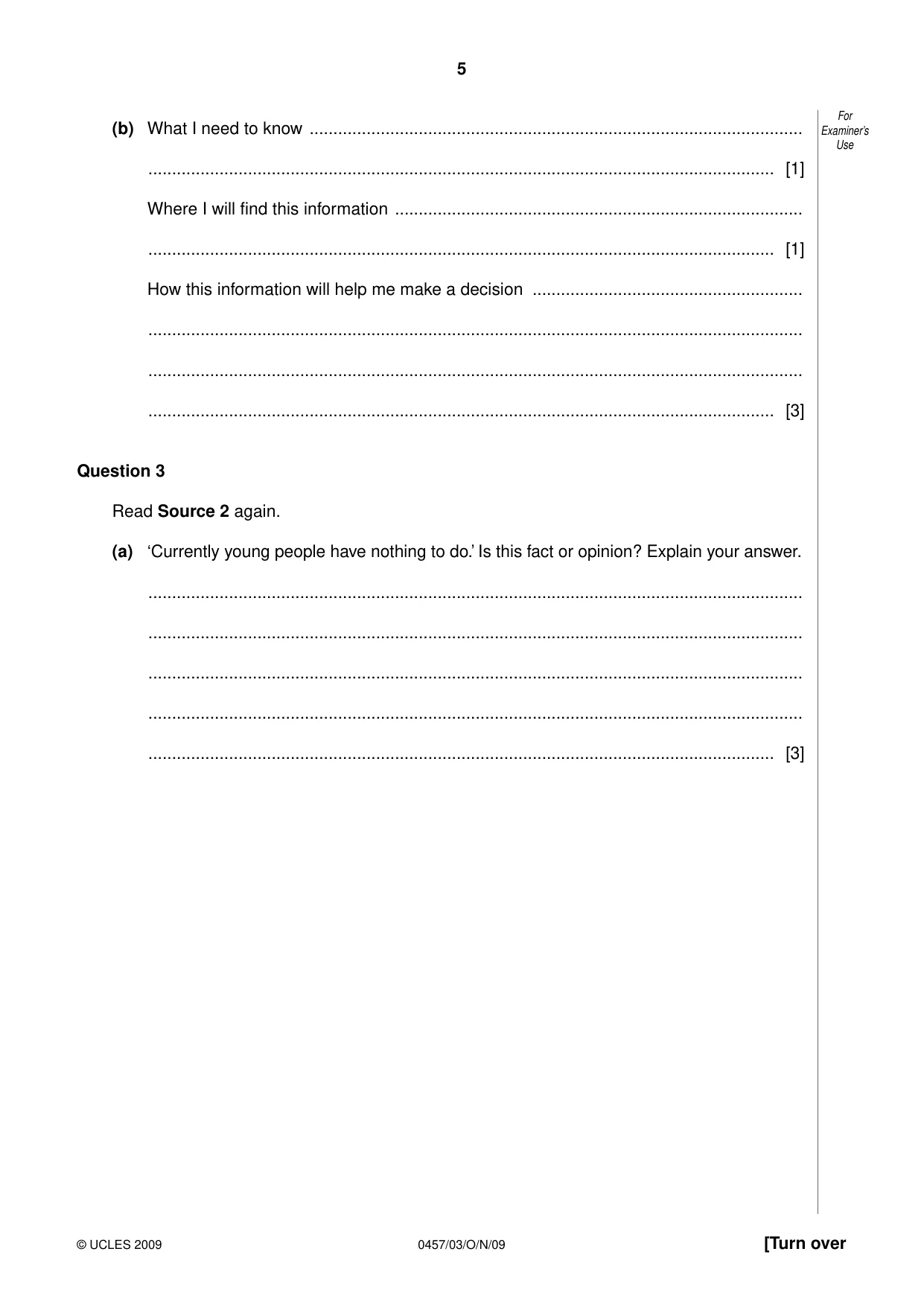 Cambridge IGCSE Global Perspectives 0457 2009 Oct/Nov Paper 3 · Variant 1 question paper, page 5 of 16