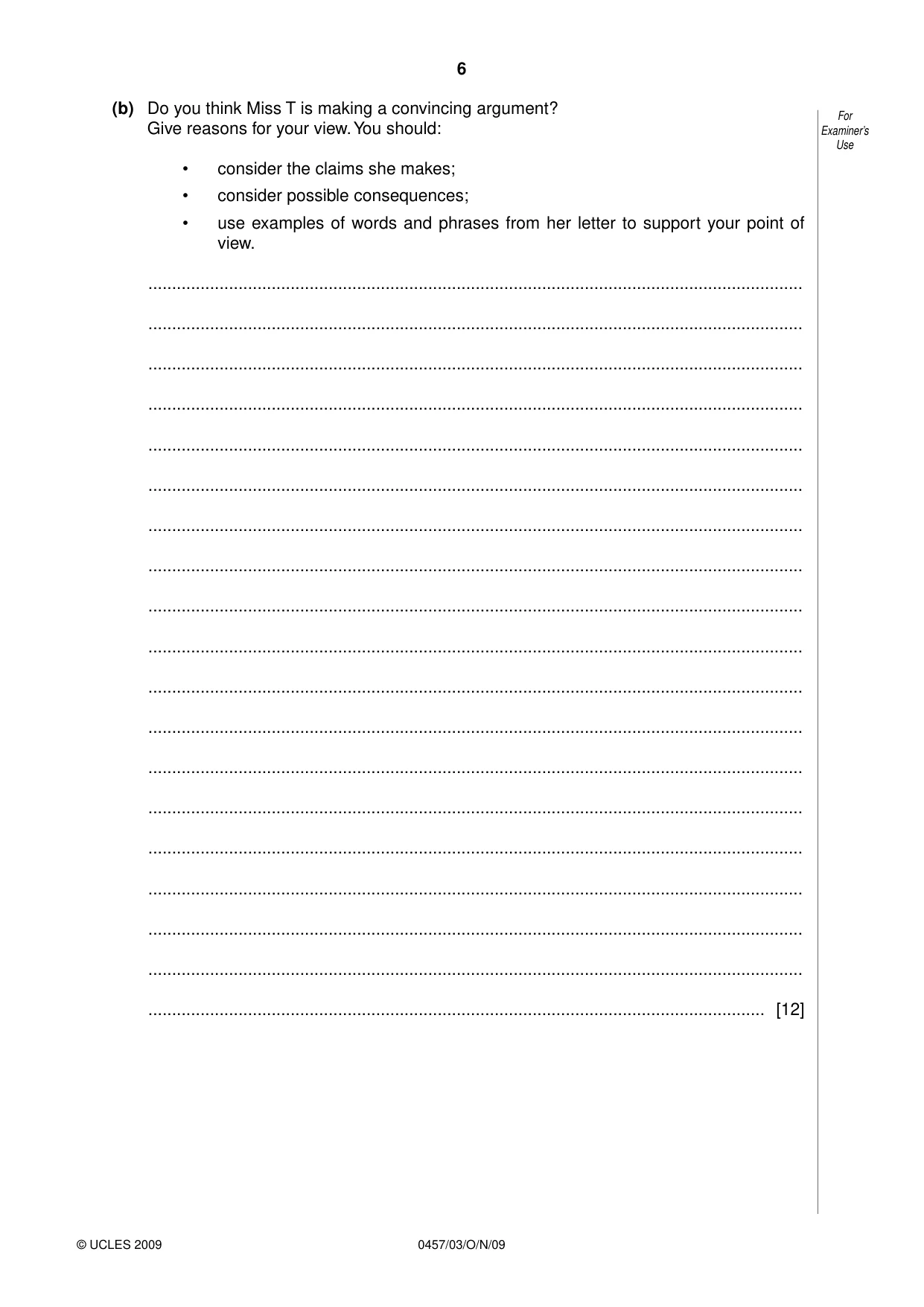 Cambridge IGCSE Global Perspectives 0457 2009 Oct/Nov Paper 3 · Variant 1 question paper, page 6 of 16