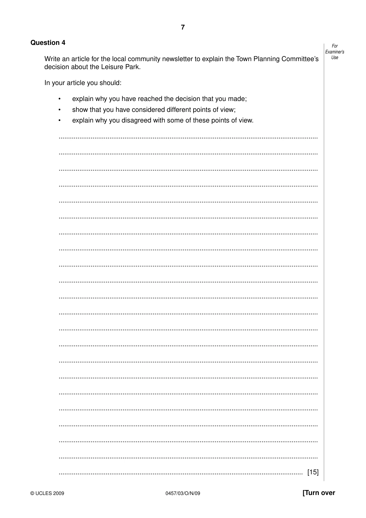 Cambridge IGCSE Global Perspectives 0457 2009 Oct/Nov Paper 3 · Variant 1 question paper, page 7 of 16