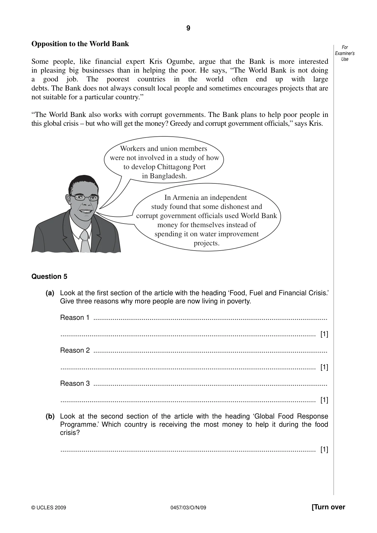 Cambridge IGCSE Global Perspectives 0457 2009 Oct/Nov Paper 3 · Variant 1 question paper, page 9 of 16