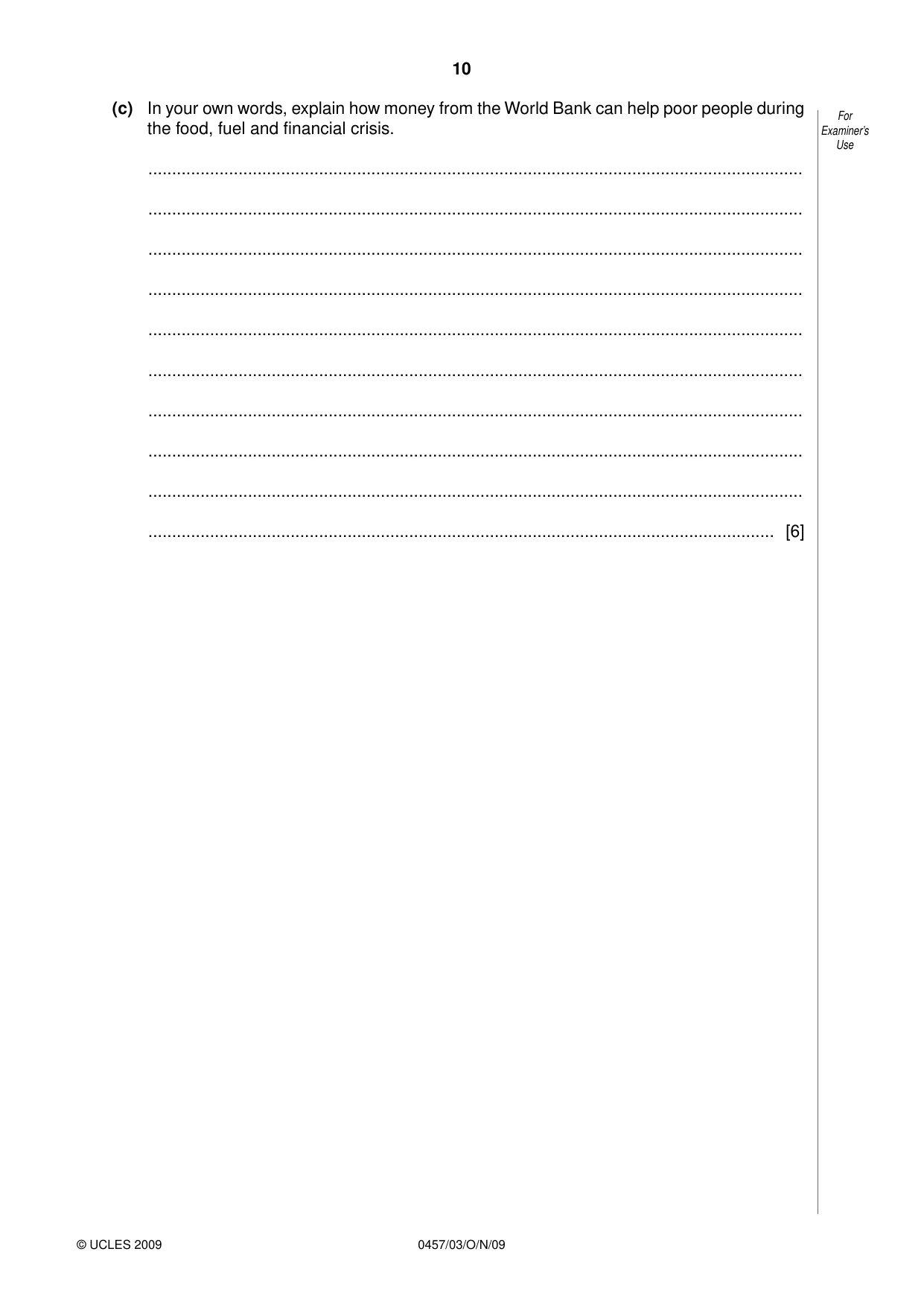 Cambridge IGCSE Global Perspectives 0457 2009 Oct/Nov Paper 3 · Variant 1 question paper, page 10 of 16
