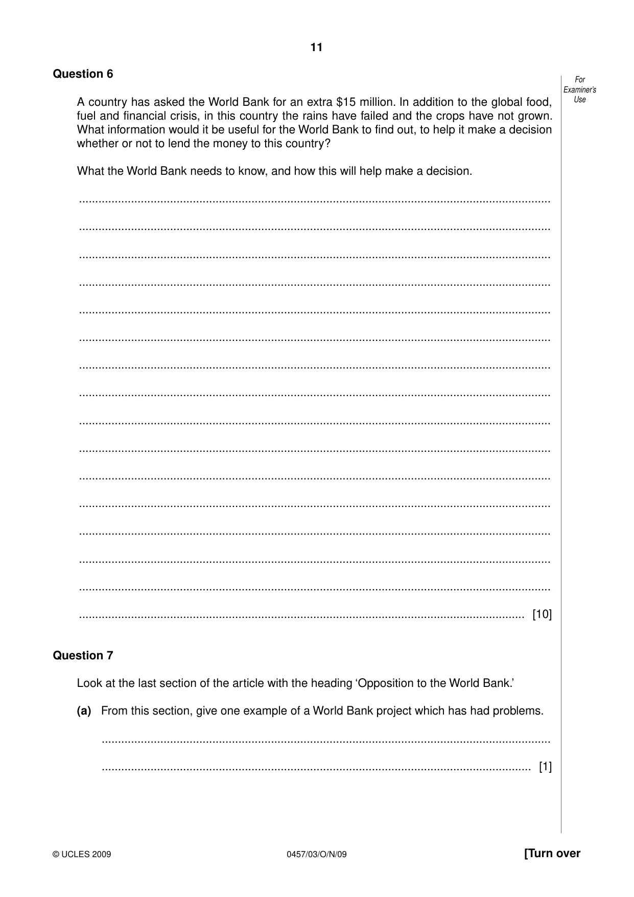 Cambridge IGCSE Global Perspectives 0457 2009 Oct/Nov Paper 3 · Variant 1 question paper, page 11 of 16