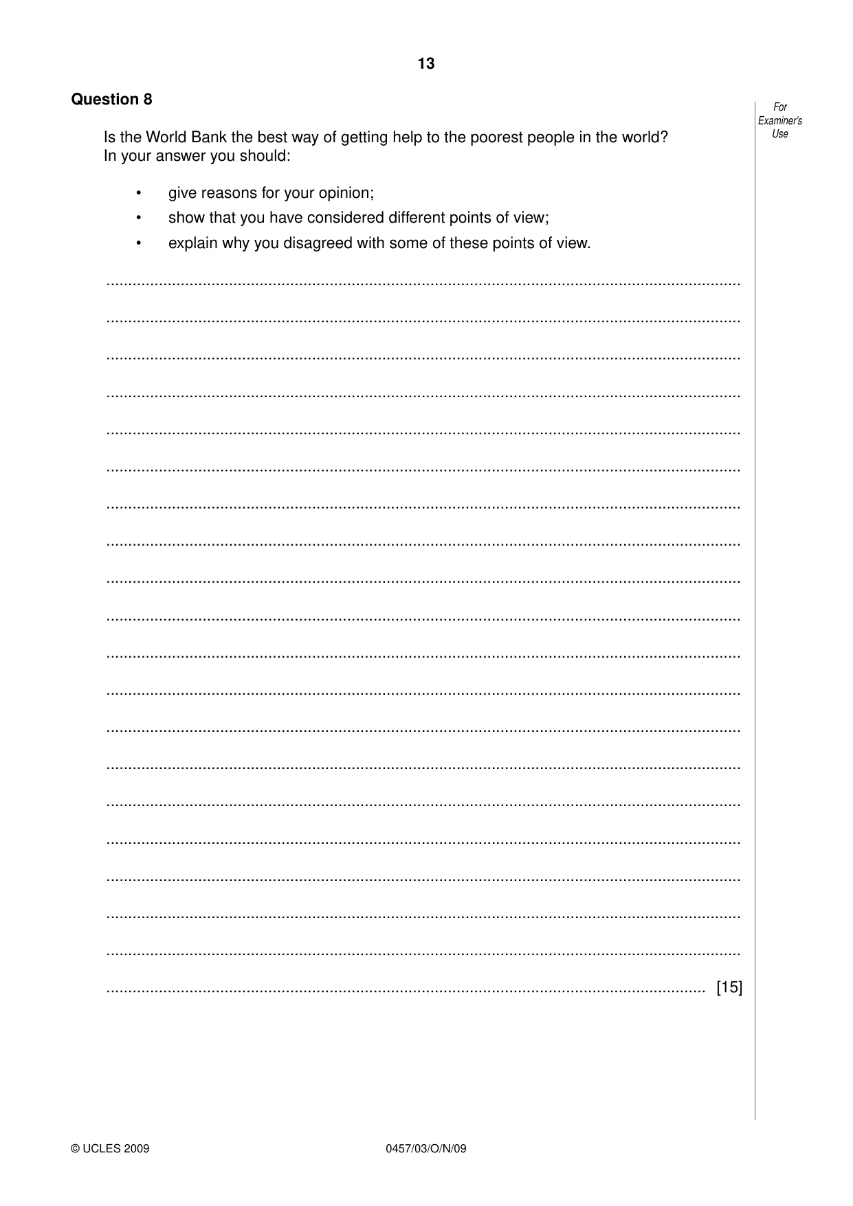 Cambridge IGCSE Global Perspectives 0457 2009 Oct/Nov Paper 3 · Variant 1 question paper, page 13 of 16