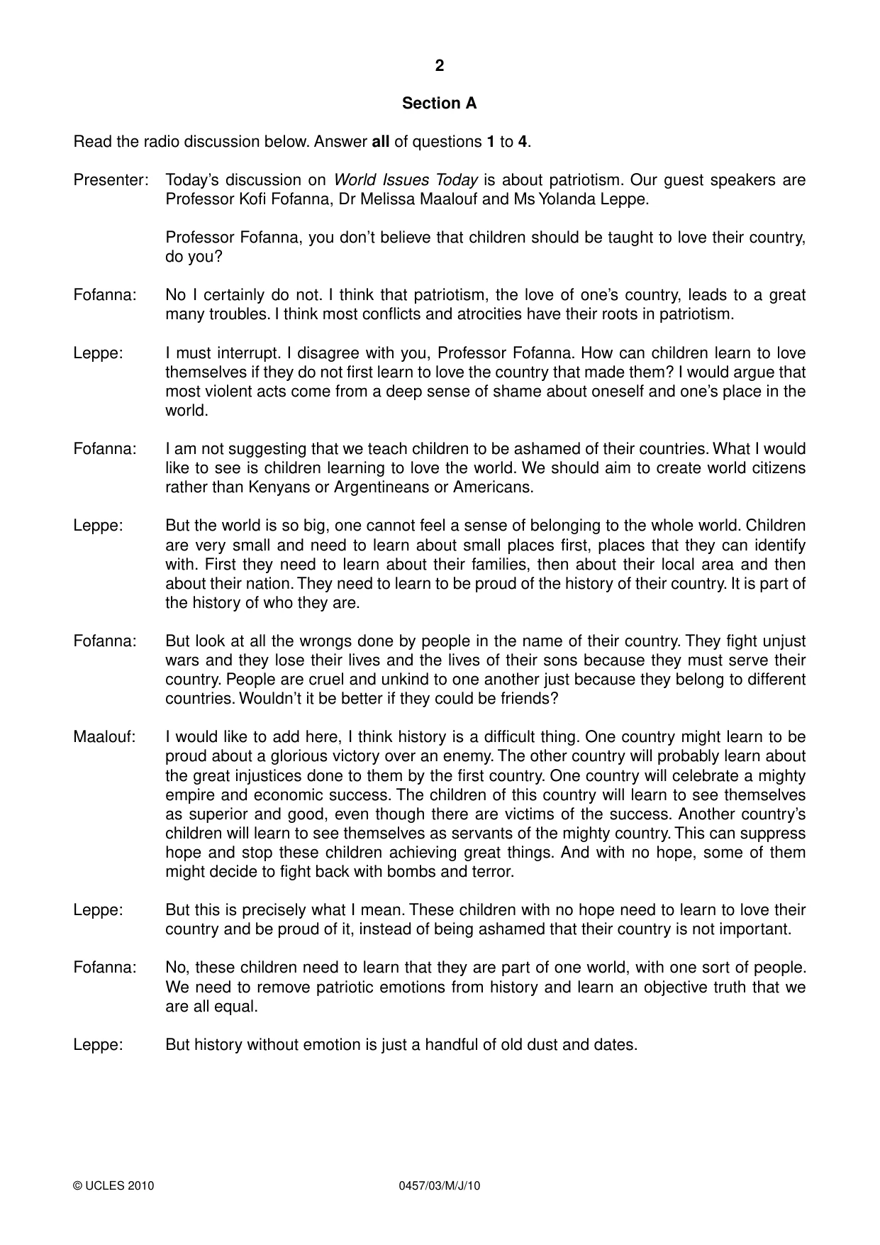 Cambridge IGCSE Global Perspectives 0457 2010 May/June Paper 3 · Variant 0 question paper, page 2 of 12