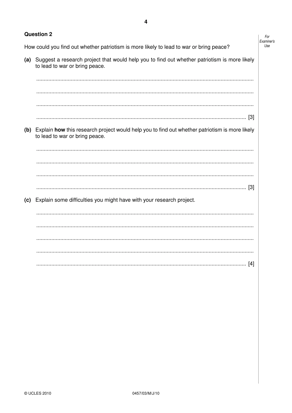Cambridge IGCSE Global Perspectives 0457 2010 May/June Paper 3 · Variant 0 question paper, page 4 of 12