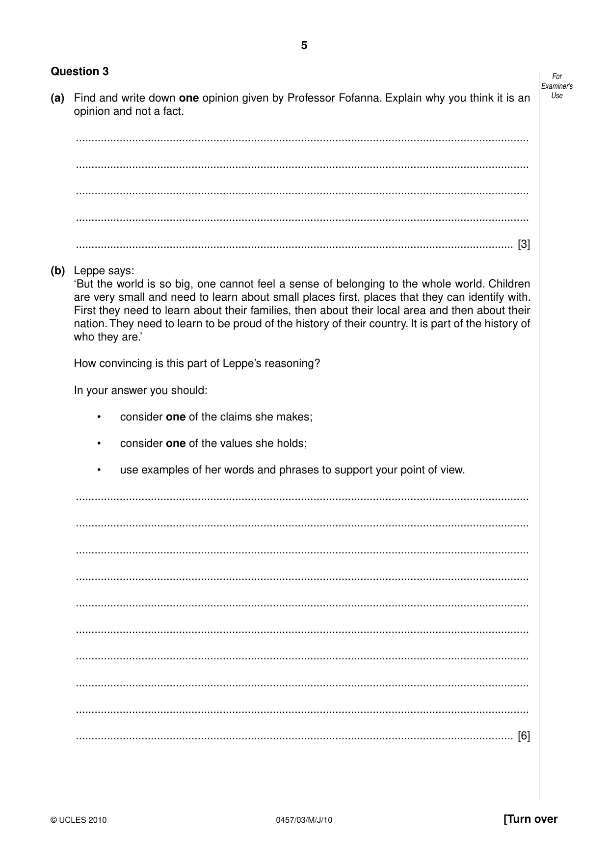 Cambridge IGCSE Global Perspectives 0457 2010 May/June Paper 3 · Variant 0 question paper, page 5 of 12