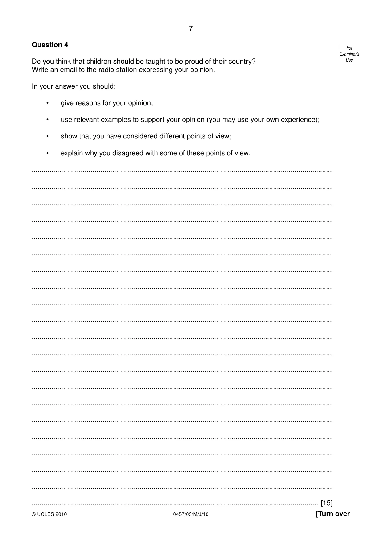 Cambridge IGCSE Global Perspectives 0457 2010 May/June Paper 3 · Variant 0 question paper, page 7 of 12