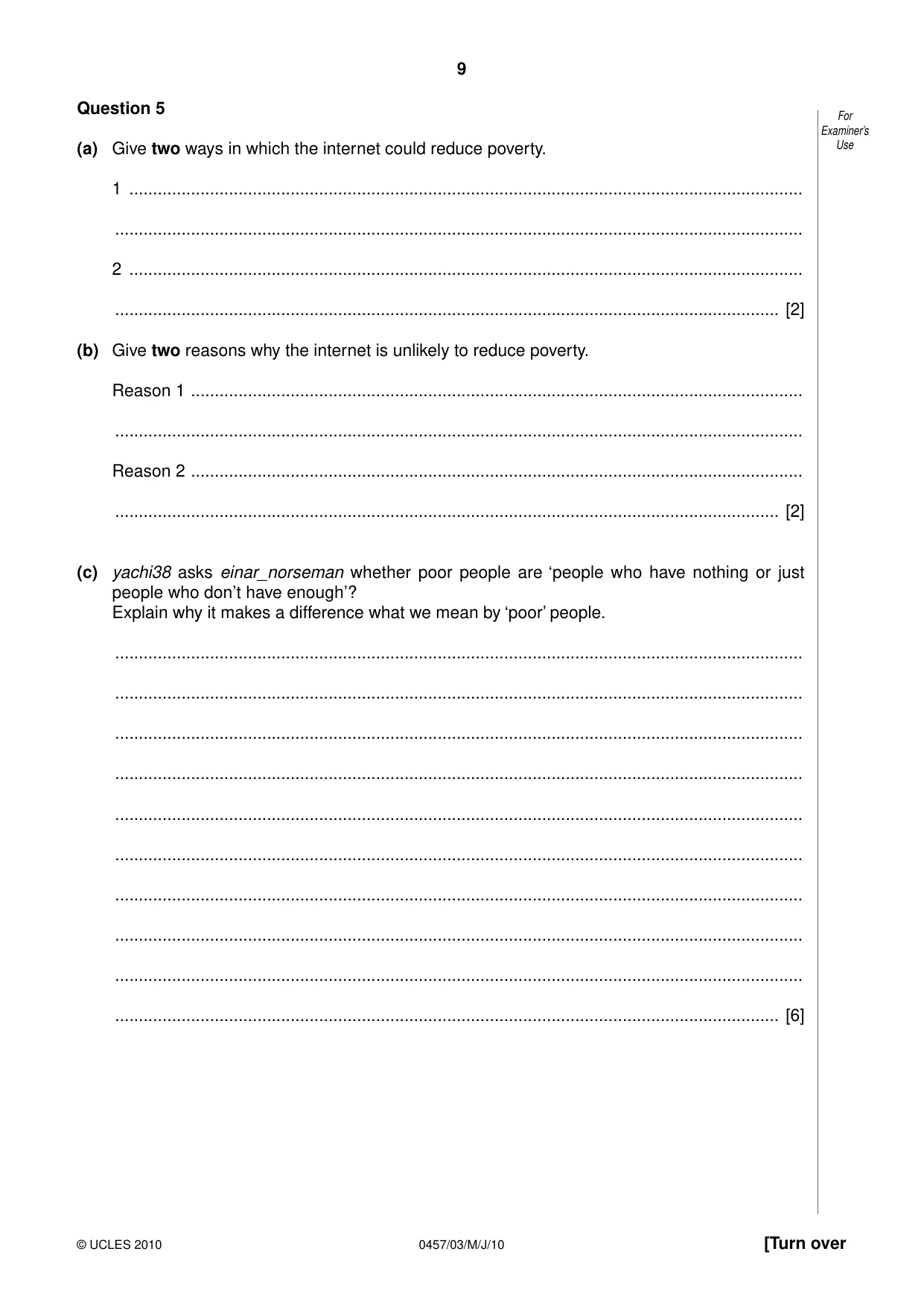 Cambridge IGCSE Global Perspectives 0457 2010 May/June Paper 3 · Variant 0 question paper, page 9 of 12