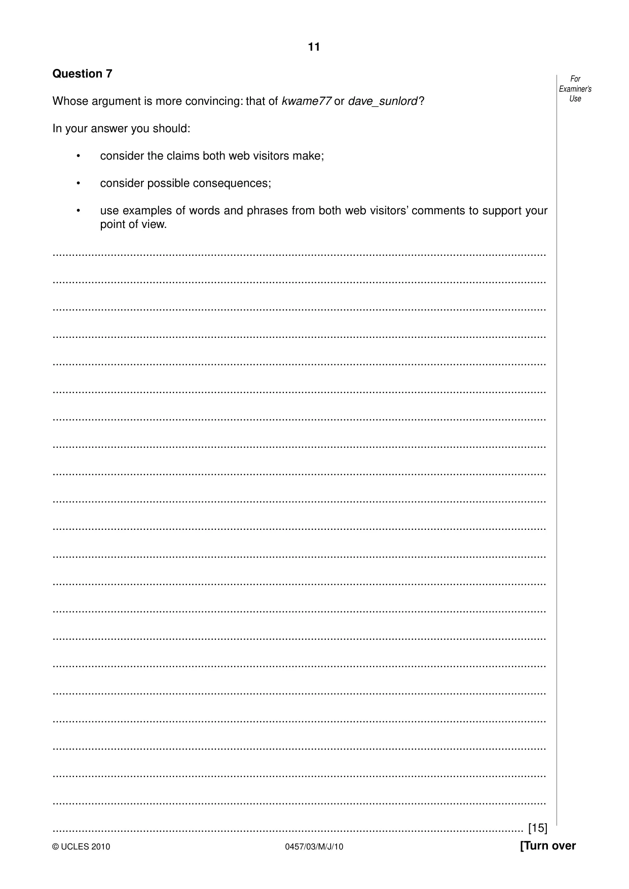 Cambridge IGCSE Global Perspectives 0457 2010 May/June Paper 3 · Variant 0 question paper, page 11 of 12