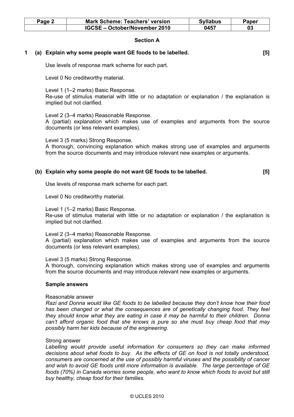 Mark scheme, page 2 of 11