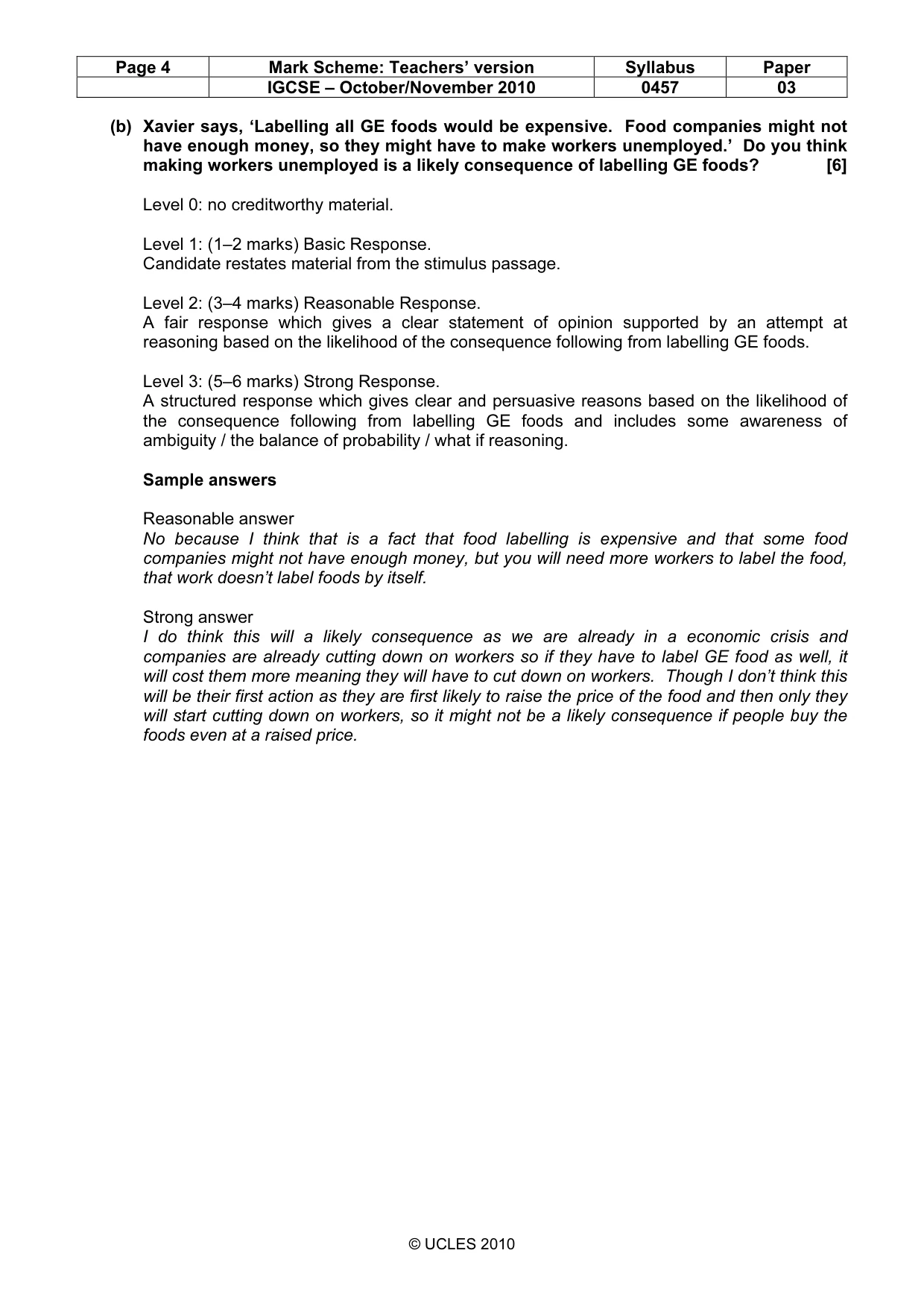 Mark scheme, page 4 of 11