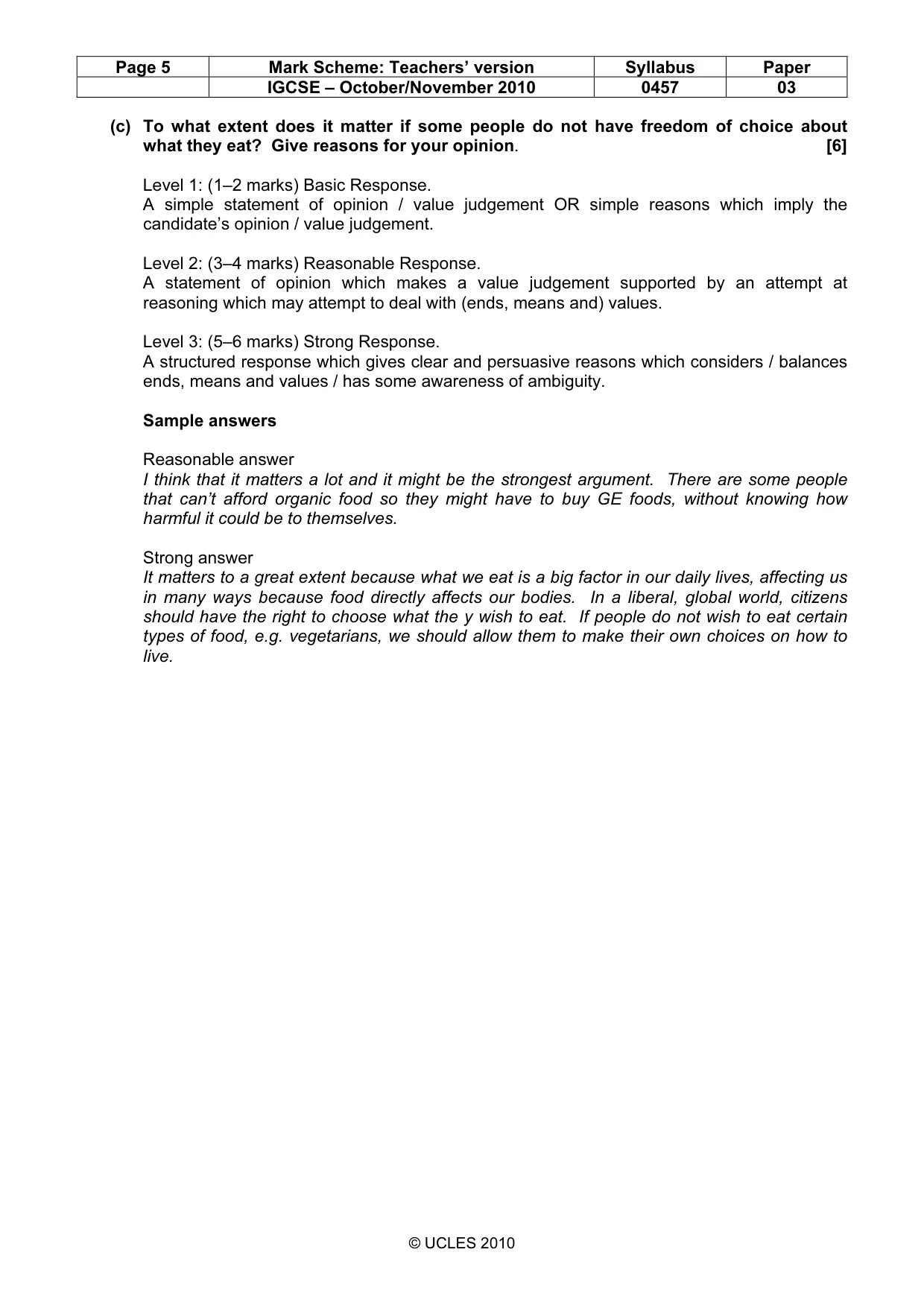 Mark scheme, page 5 of 11