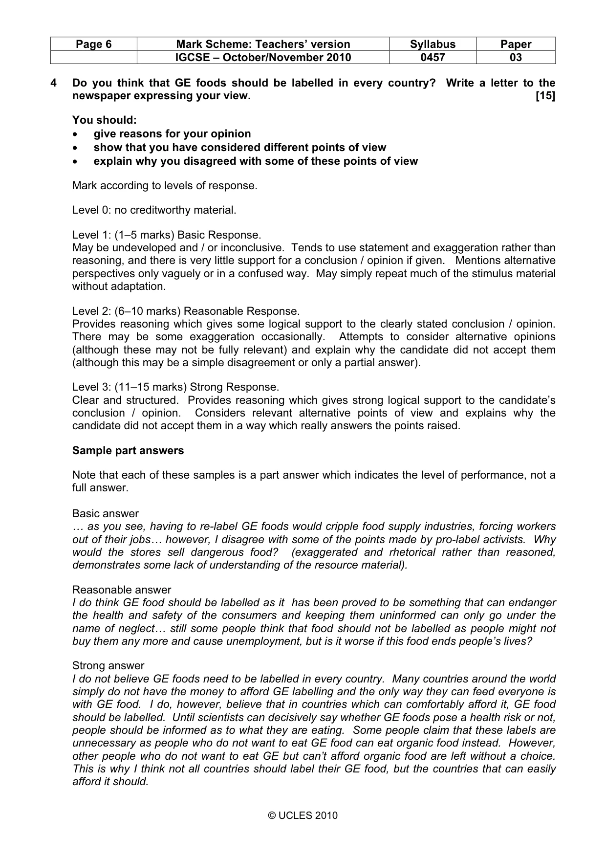 Mark scheme, page 6 of 11