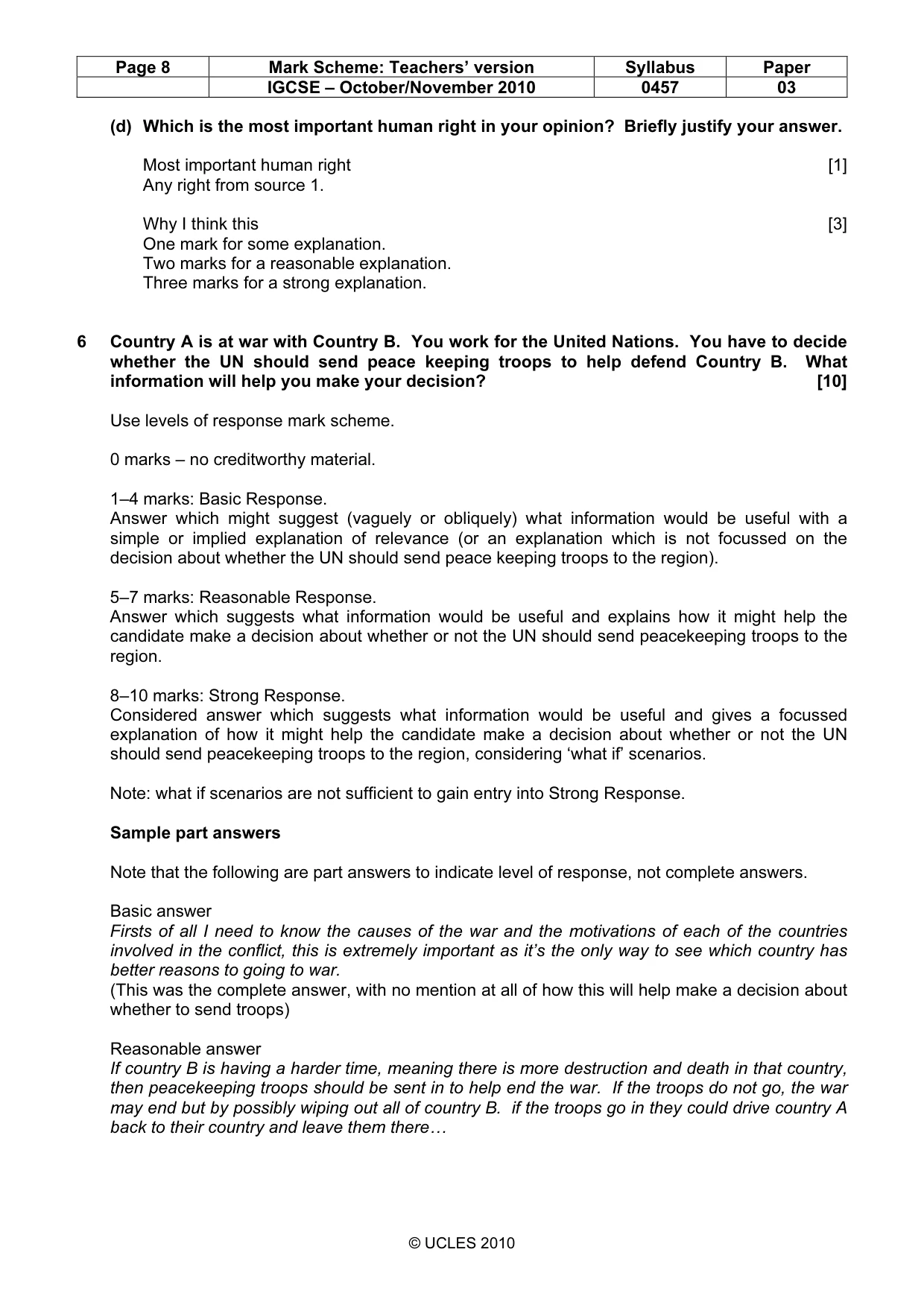 Mark scheme, page 8 of 11