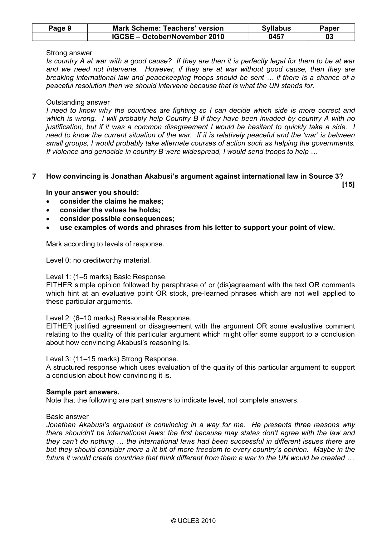 Mark scheme, page 9 of 11