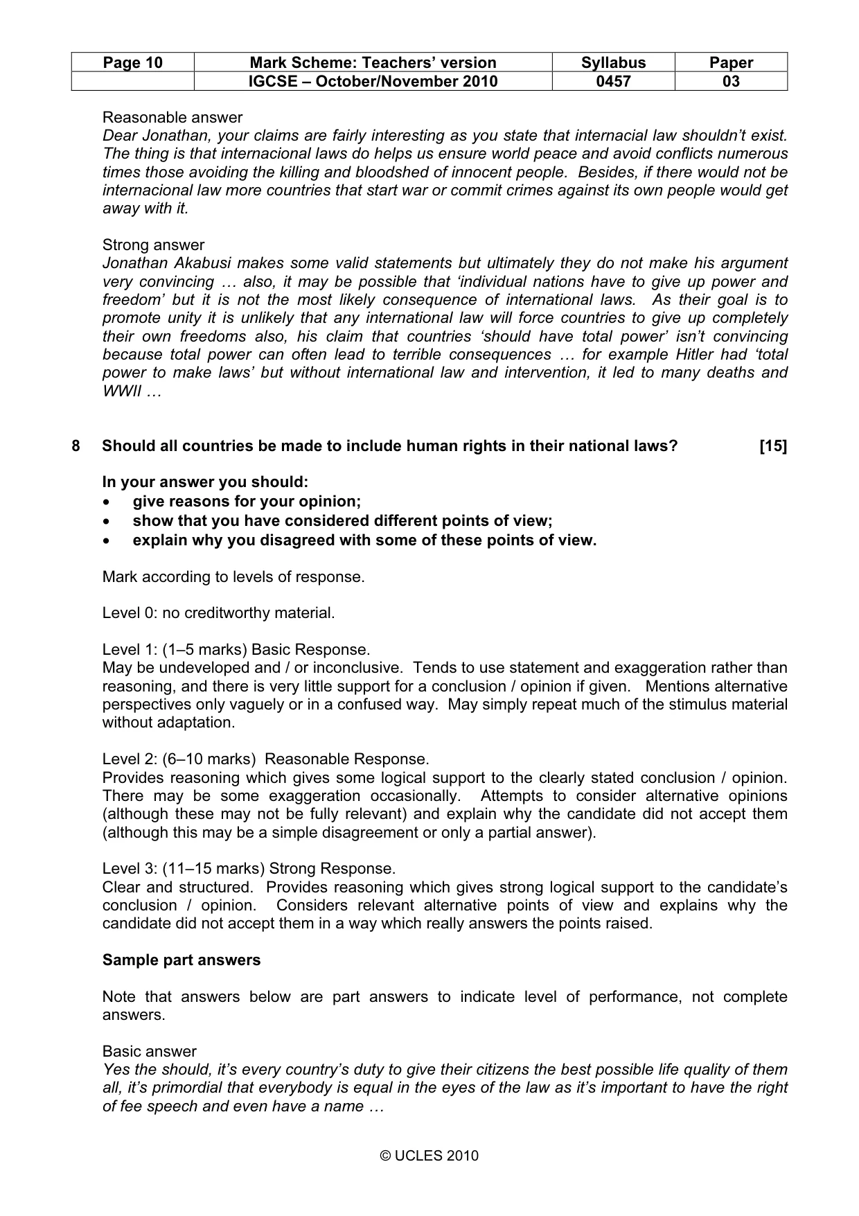 Mark scheme, page 10 of 11