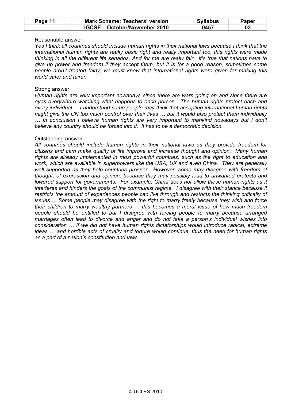 Mark scheme, page 11 of 11
