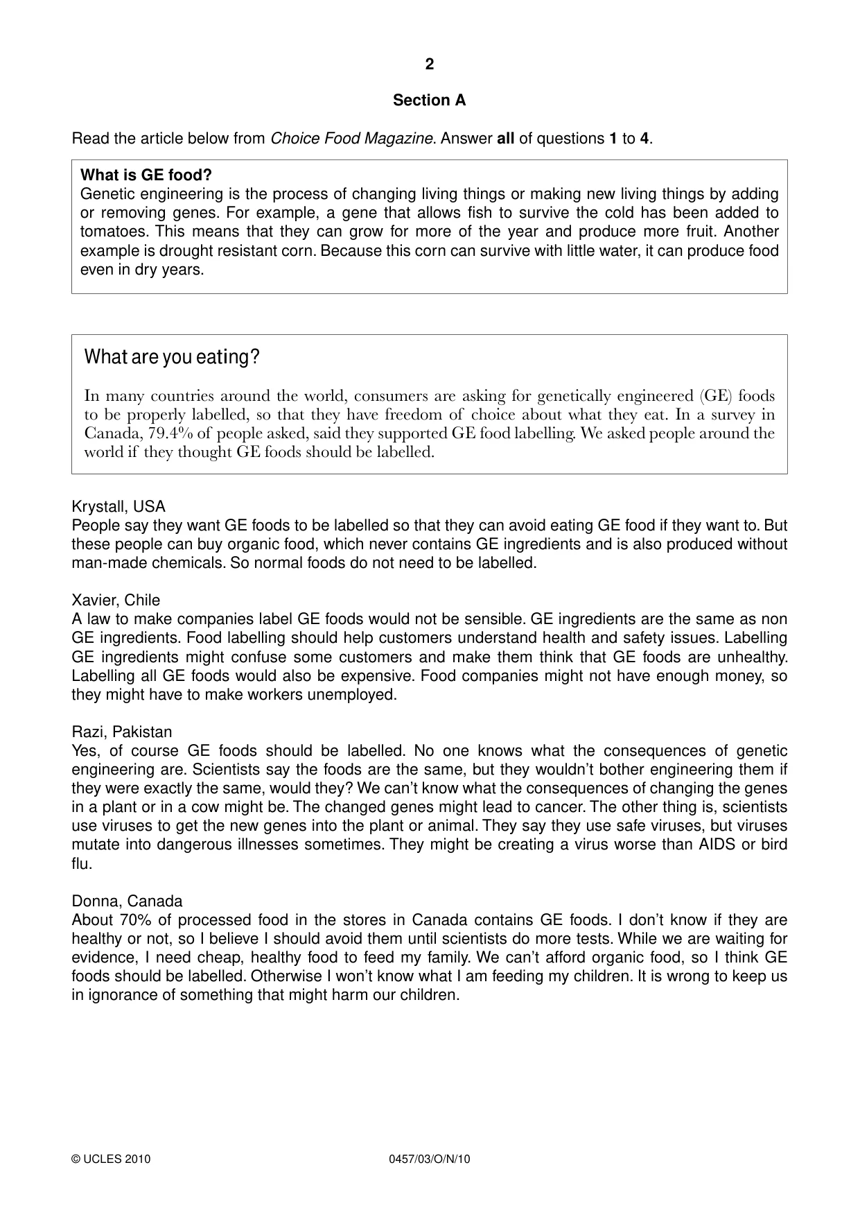 Cambridge IGCSE Global Perspectives 0457 2010 Oct/Nov Paper 3 · Variant 1 question paper, page 2 of 12