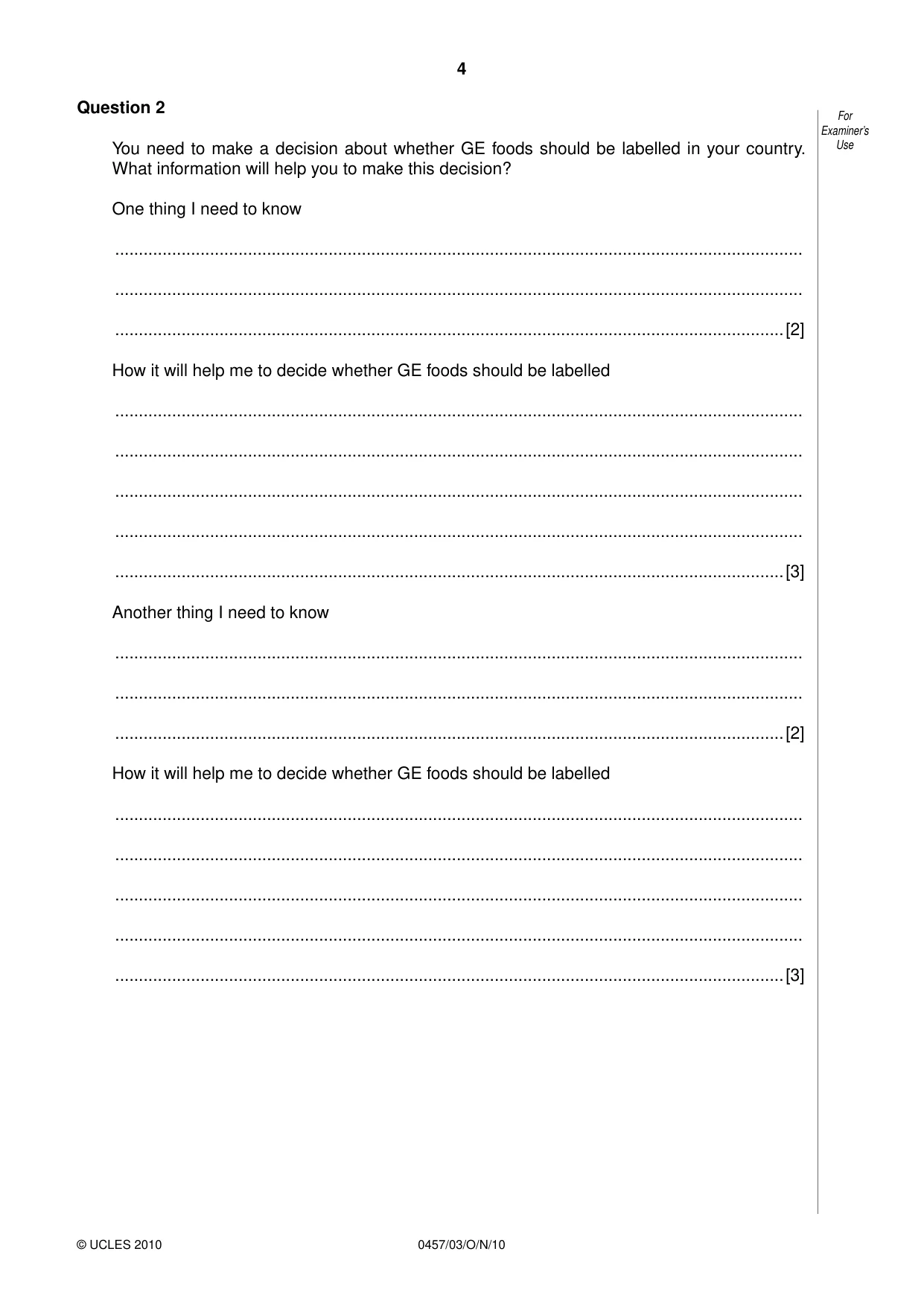Cambridge IGCSE Global Perspectives 0457 2010 Oct/Nov Paper 3 · Variant 1 question paper, page 4 of 12