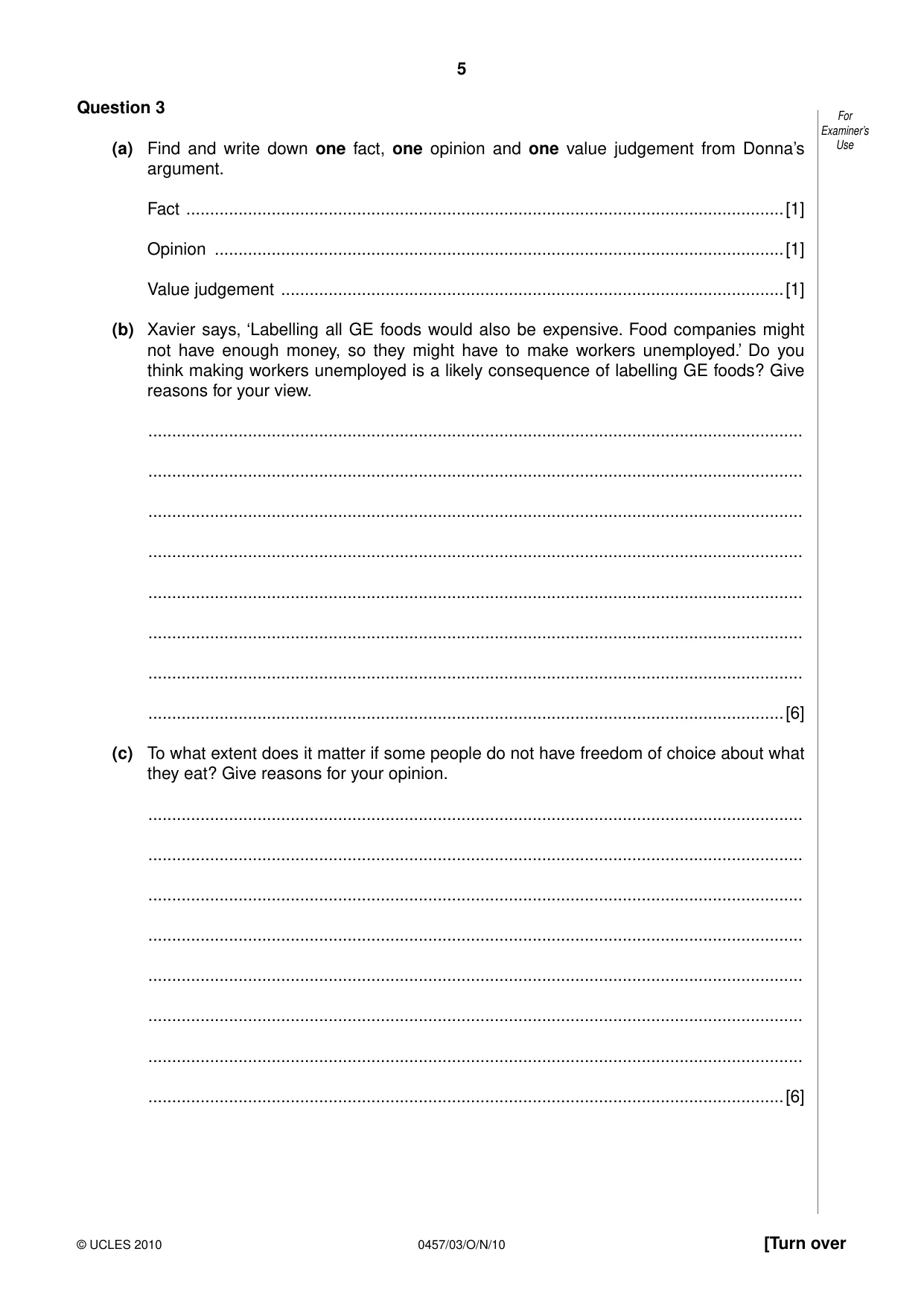 Cambridge IGCSE Global Perspectives 0457 2010 Oct/Nov Paper 3 · Variant 1 question paper, page 5 of 12