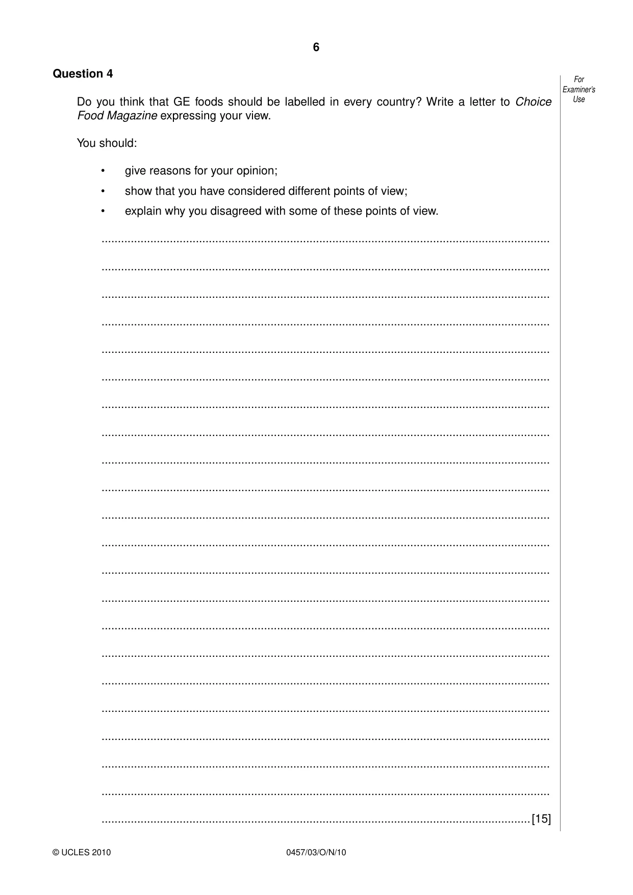 Cambridge IGCSE Global Perspectives 0457 2010 Oct/Nov Paper 3 · Variant 1 question paper, page 6 of 12