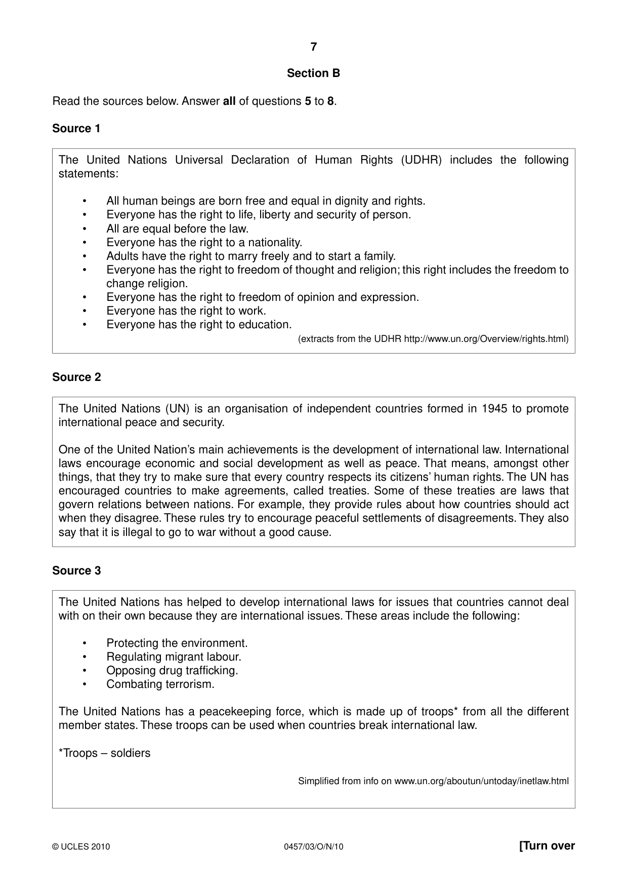 Cambridge IGCSE Global Perspectives 0457 2010 Oct/Nov Paper 3 · Variant 1 question paper, page 7 of 12