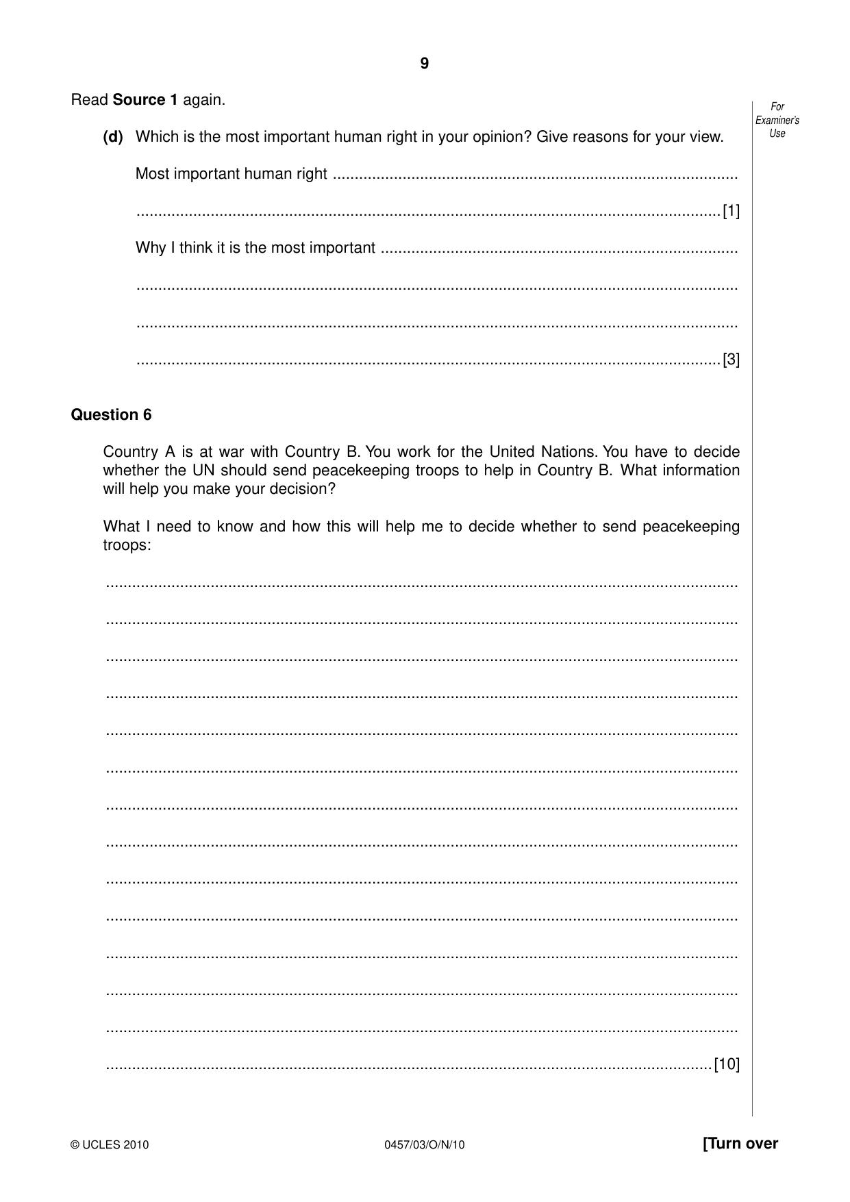 Cambridge IGCSE Global Perspectives 0457 2010 Oct/Nov Paper 3 · Variant 1 question paper, page 9 of 12