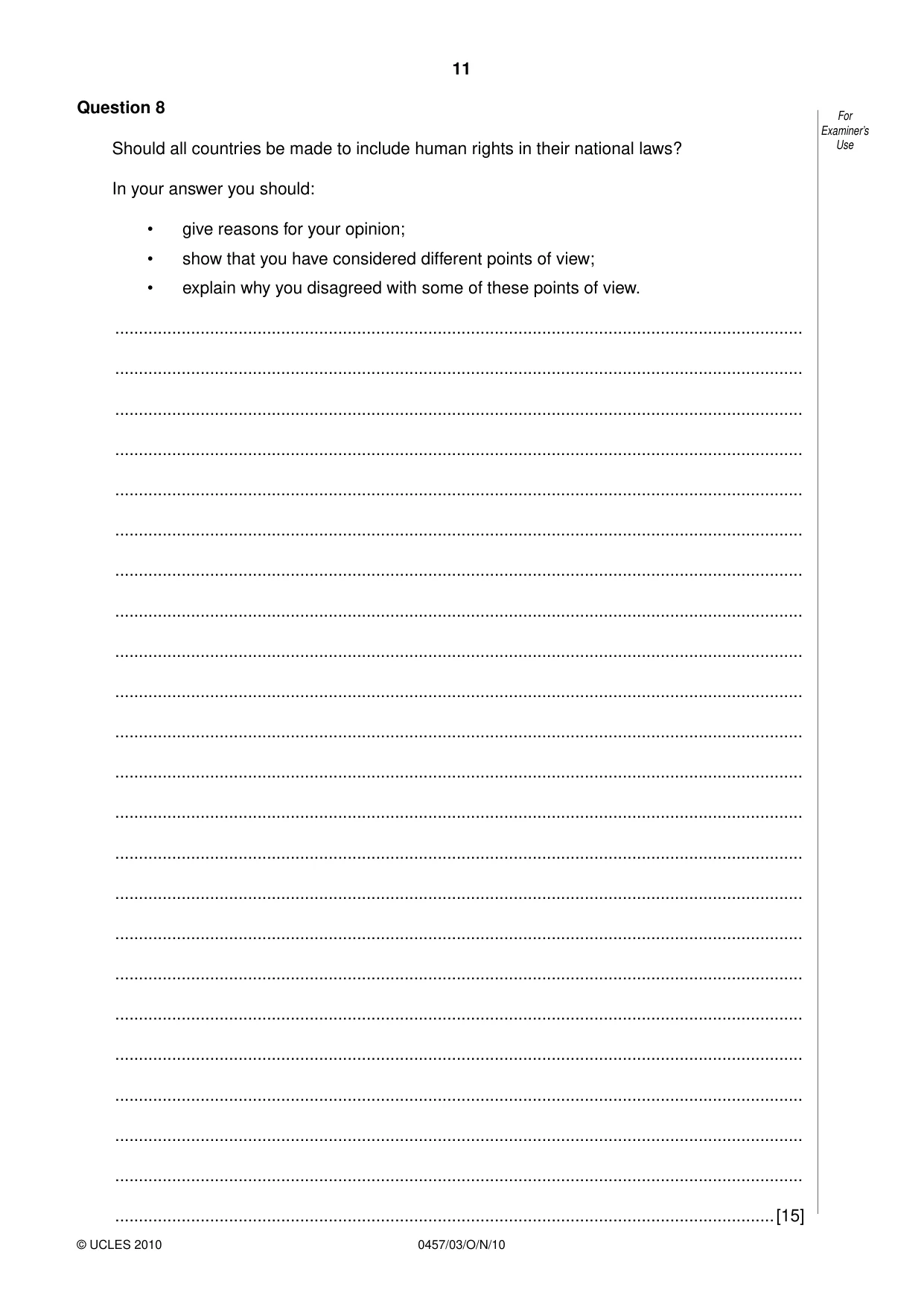 Cambridge IGCSE Global Perspectives 0457 2010 Oct/Nov Paper 3 · Variant 1 question paper, page 11 of 12