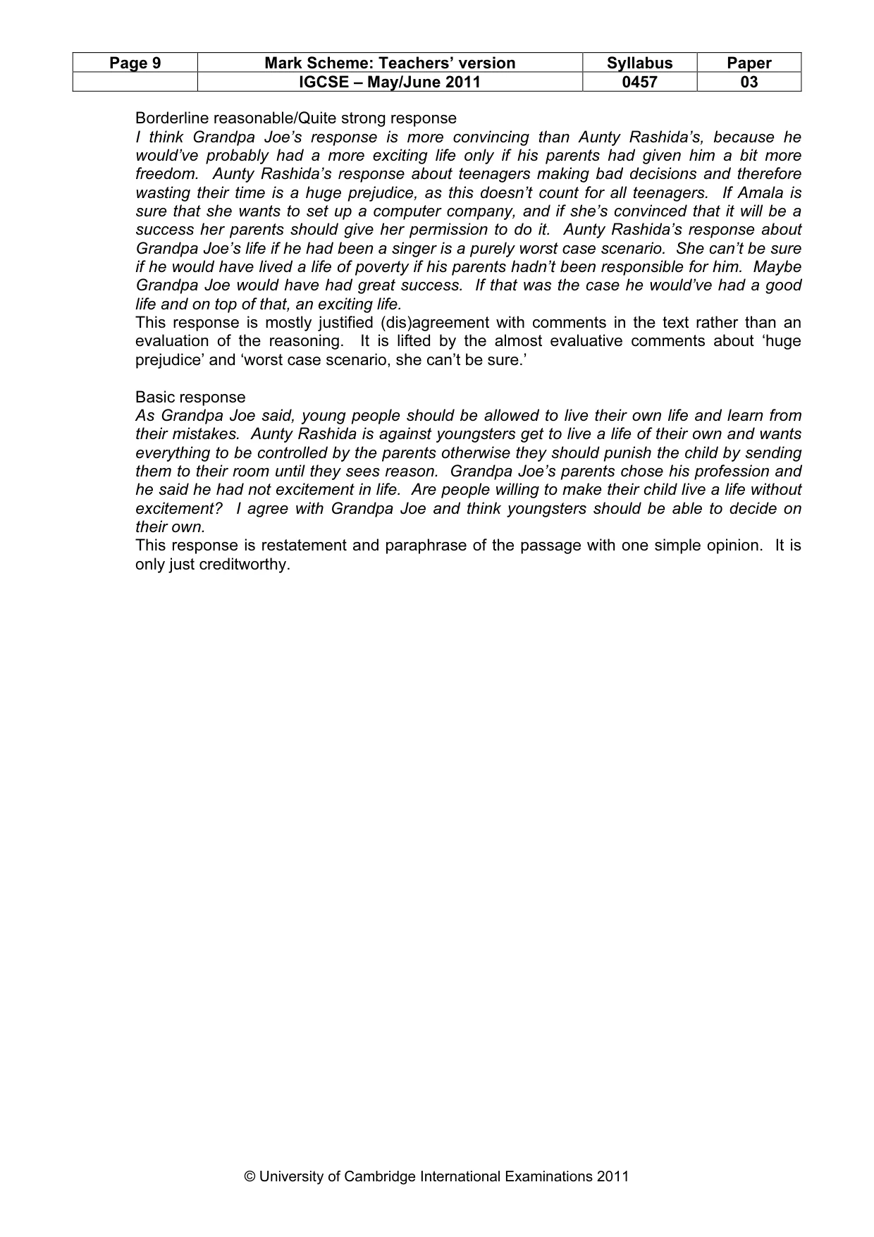 Mark scheme, page 9 of 20