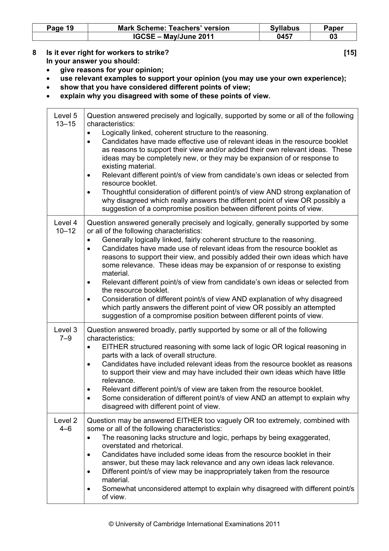 Mark scheme, page 19 of 20