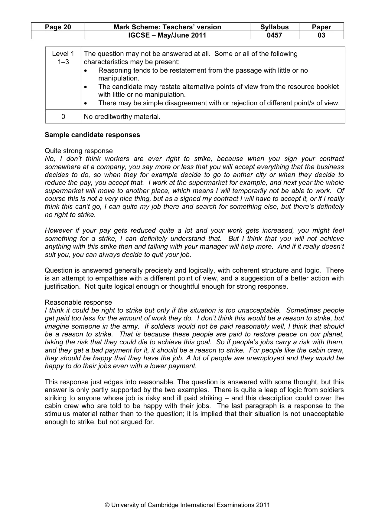 Mark scheme, page 20 of 20