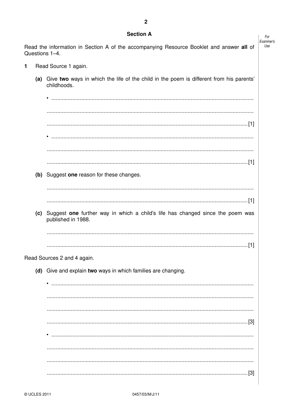 Cambridge IGCSE Global Perspectives 0457 2011 May/June Paper 3 · Variant 1 question paper, page 2 of 12