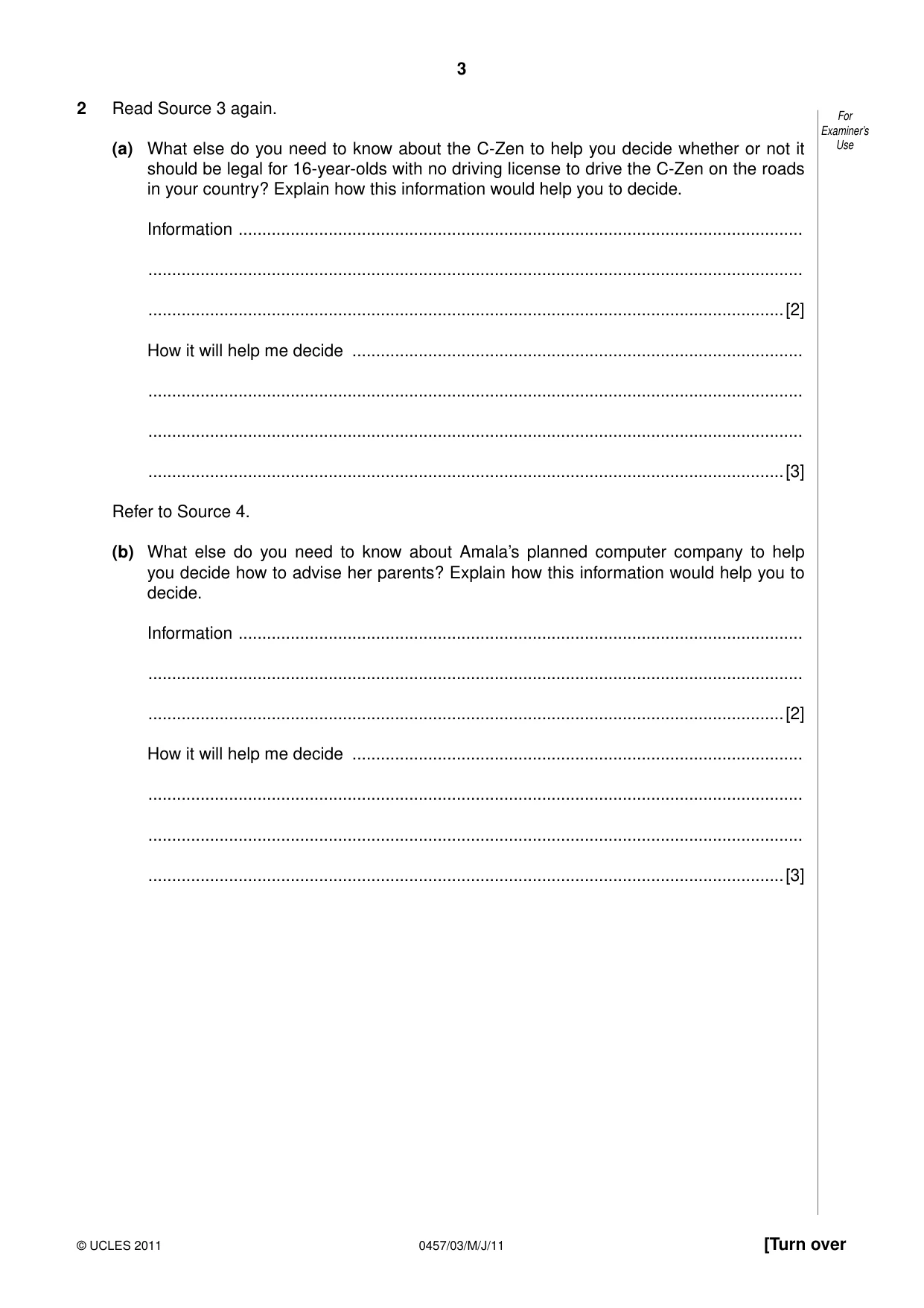 Cambridge IGCSE Global Perspectives 0457 2011 May/June Paper 3 · Variant 1 question paper, page 3 of 12