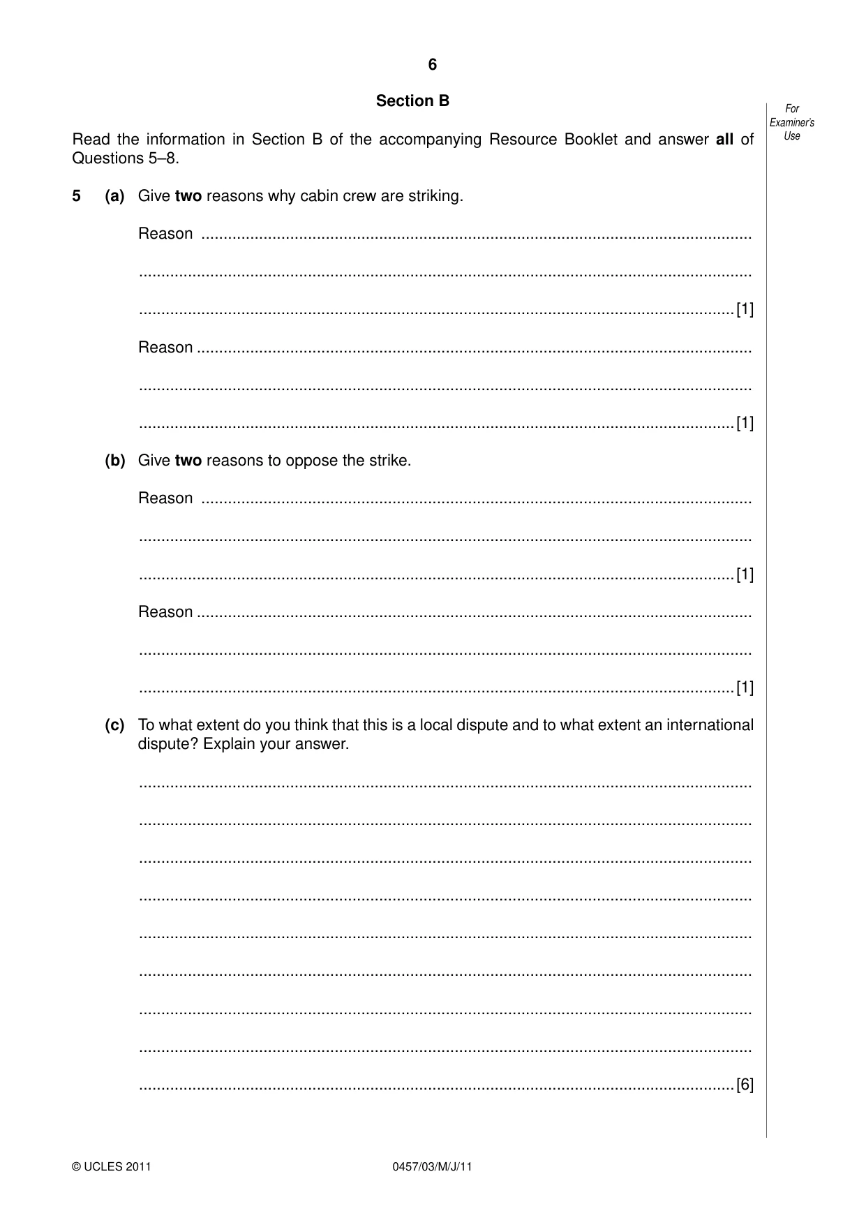 Cambridge IGCSE Global Perspectives 0457 2011 May/June Paper 3 · Variant 1 question paper, page 6 of 12