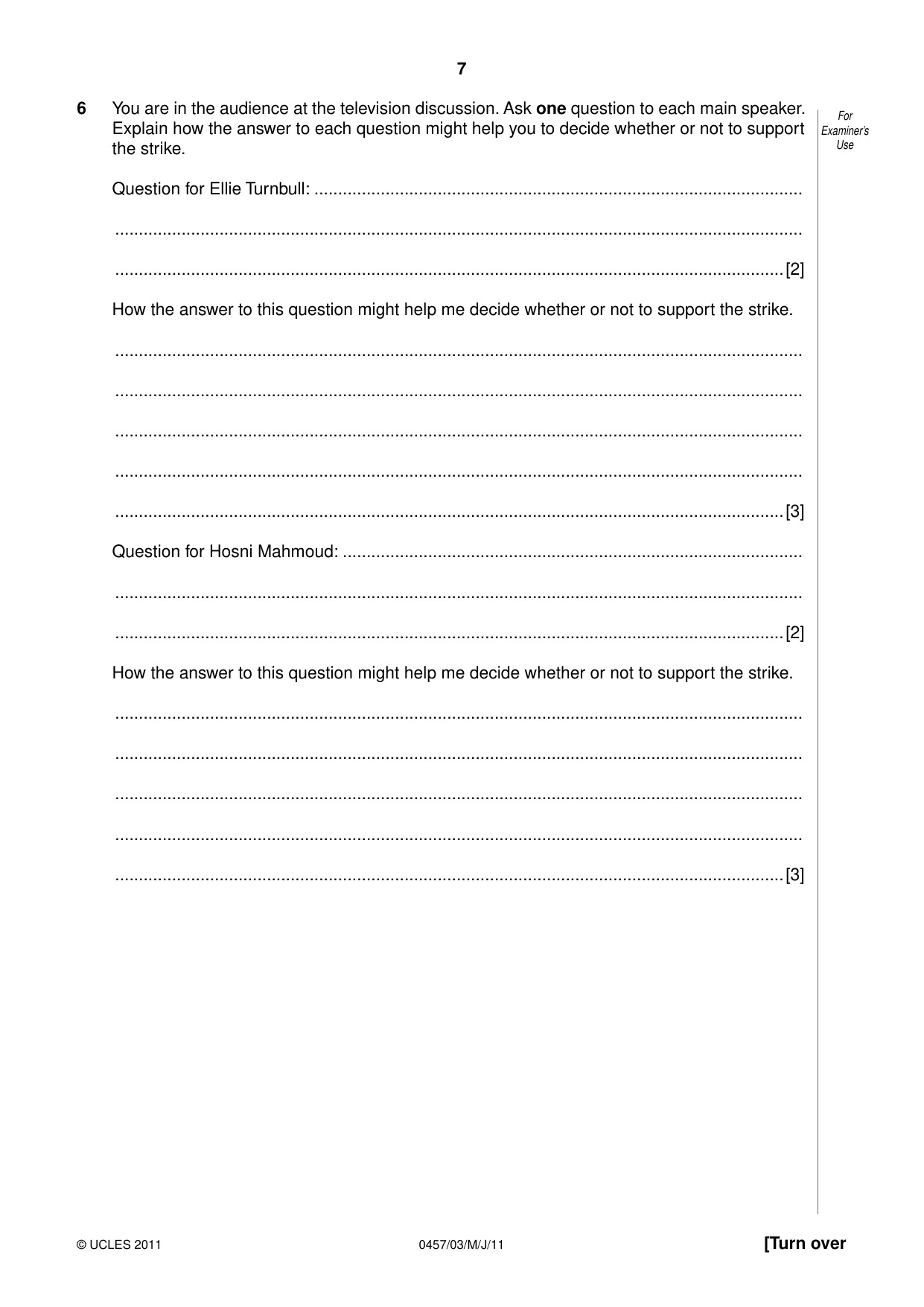 Cambridge IGCSE Global Perspectives 0457 2011 May/June Paper 3 · Variant 1 question paper, page 7 of 12