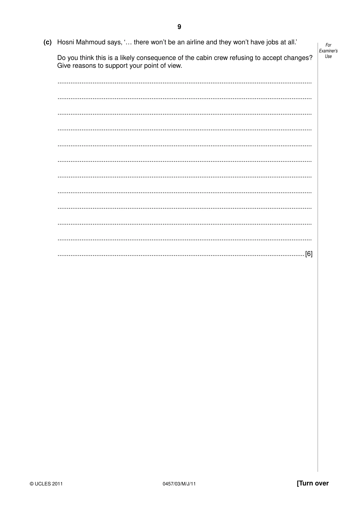 Cambridge IGCSE Global Perspectives 0457 2011 May/June Paper 3 · Variant 1 question paper, page 9 of 12