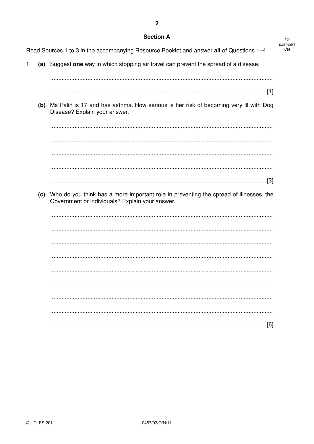 Cambridge IGCSE Global Perspectives 0457 2011 Oct/Nov Paper 3 · Variant 1 question paper, page 2 of 12