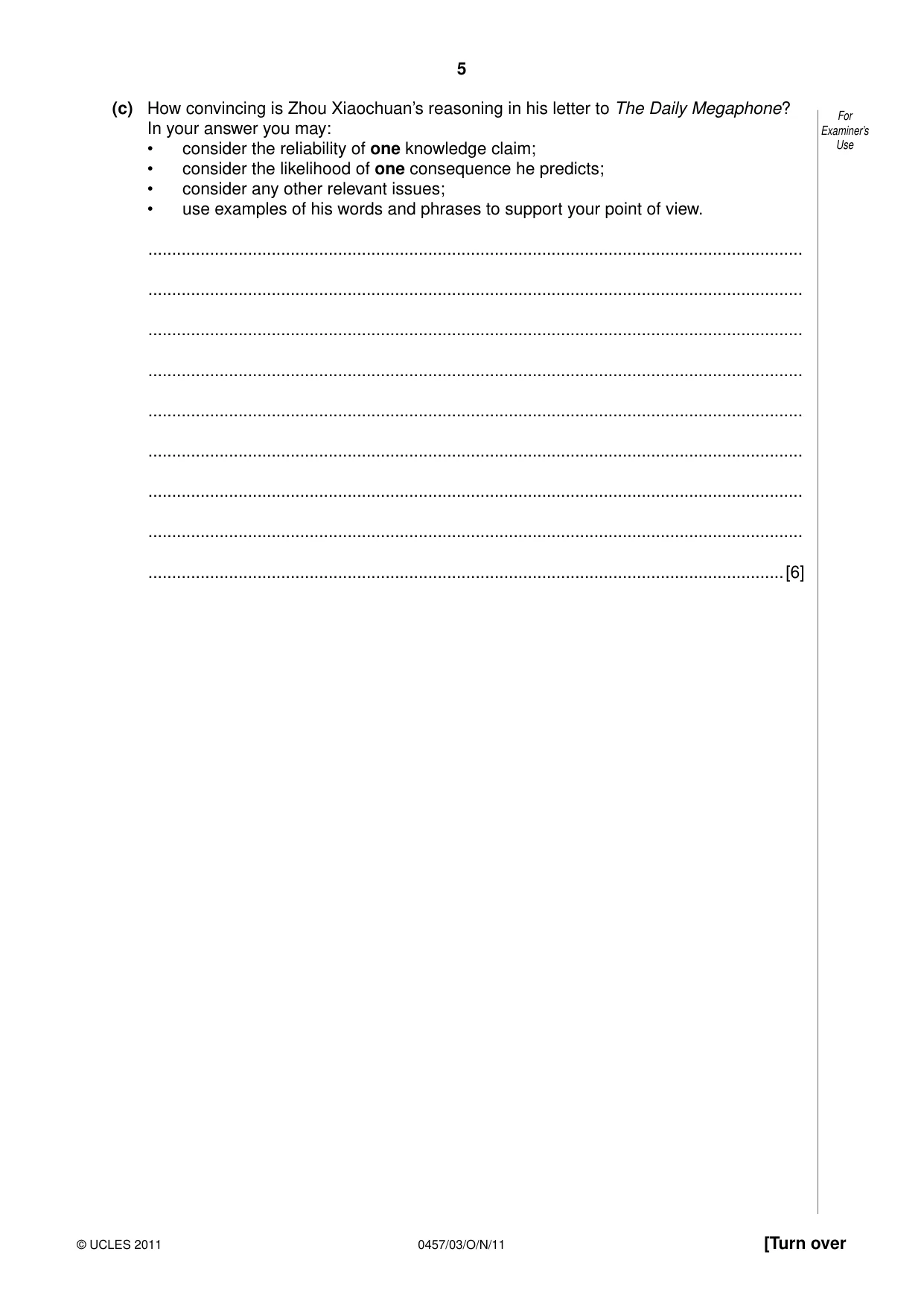 Cambridge IGCSE Global Perspectives 0457 2011 Oct/Nov Paper 3 · Variant 1 question paper, page 5 of 12