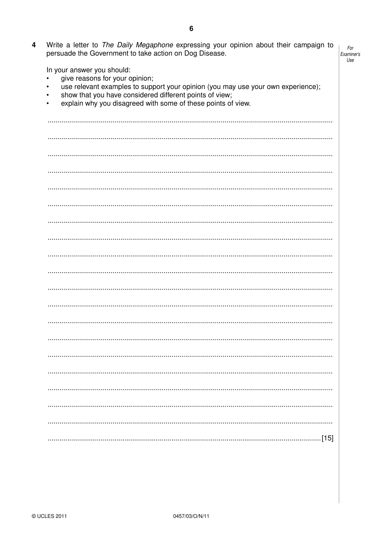 Cambridge IGCSE Global Perspectives 0457 2011 Oct/Nov Paper 3 · Variant 1 question paper, page 6 of 12