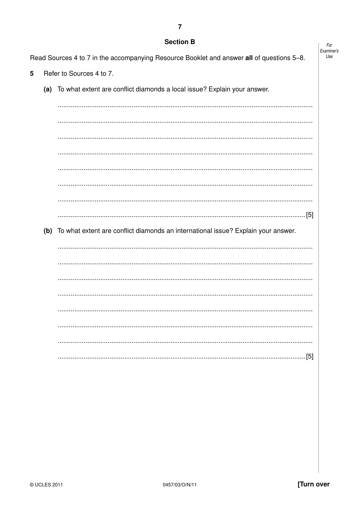 Cambridge IGCSE Global Perspectives 0457 2011 Oct/Nov Paper 3 · Variant 1 question paper, page 7 of 12