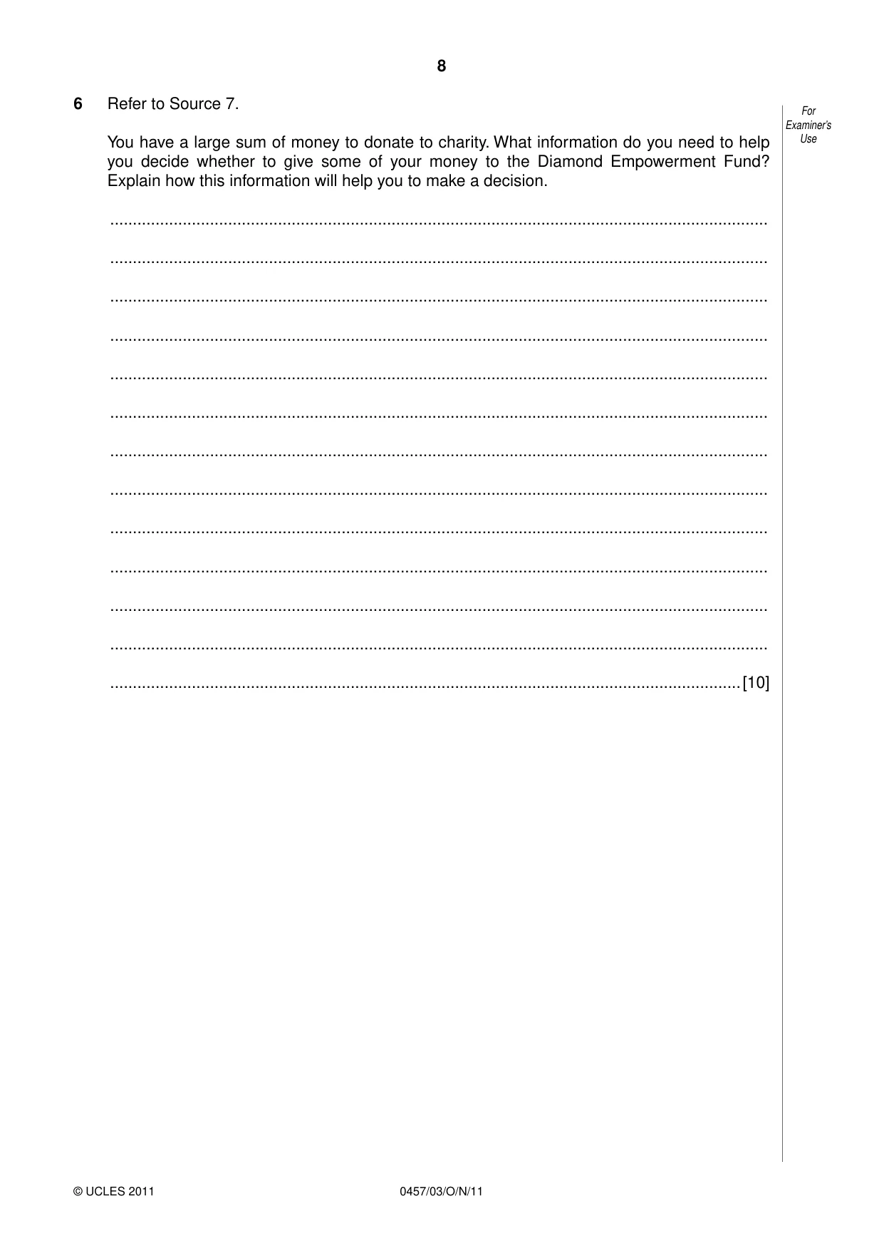 Cambridge IGCSE Global Perspectives 0457 2011 Oct/Nov Paper 3 · Variant 1 question paper, page 8 of 12