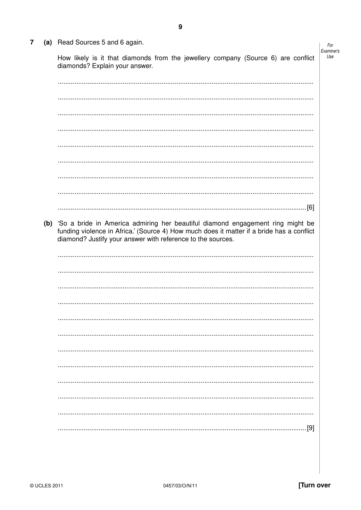 Cambridge IGCSE Global Perspectives 0457 2011 Oct/Nov Paper 3 · Variant 1 question paper, page 9 of 12