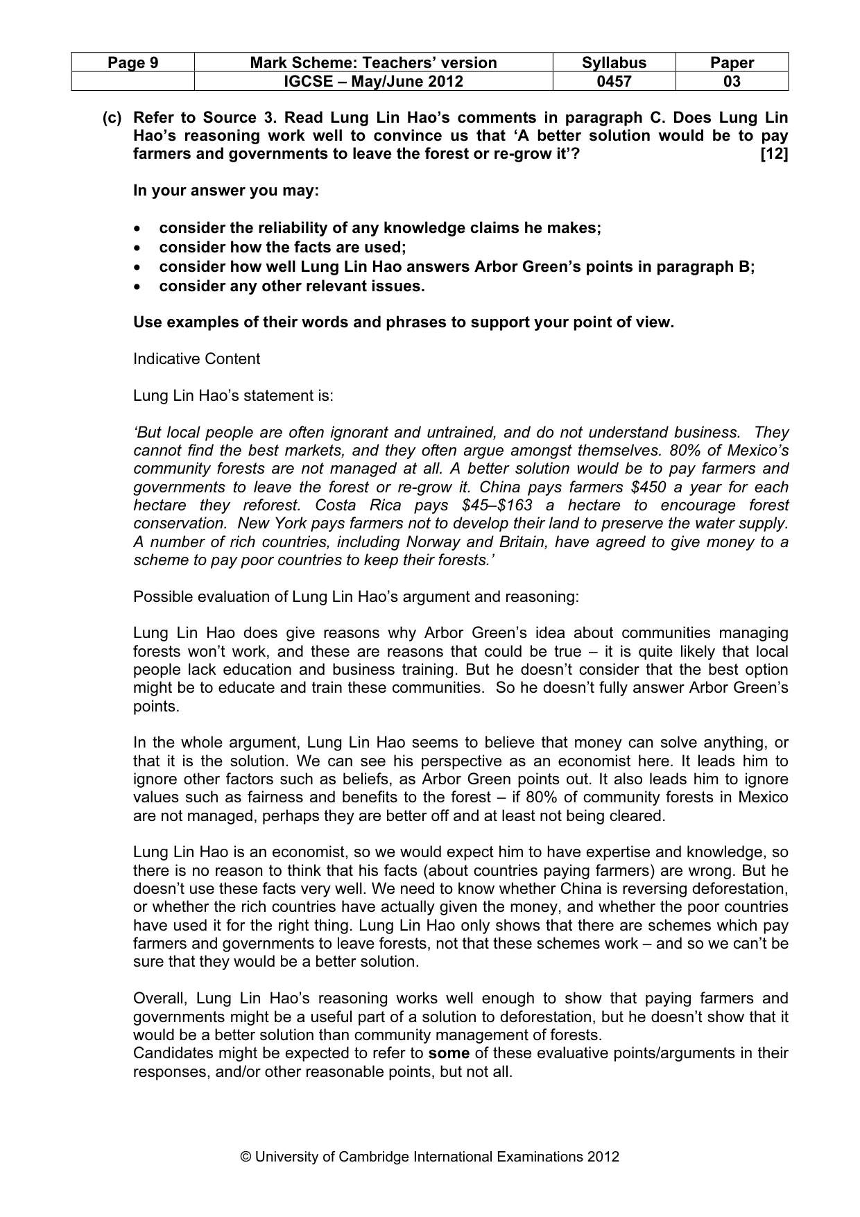 Mark scheme, page 9 of 12