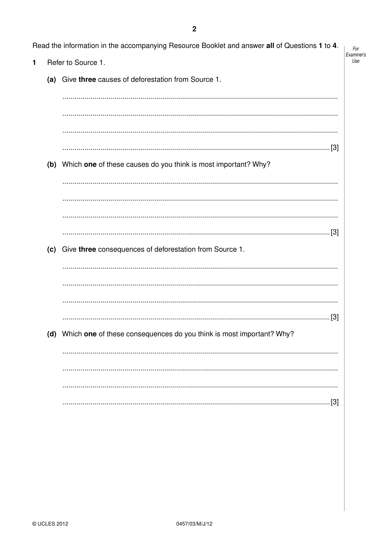 Cambridge IGCSE Global Perspectives 0457 2012 May/June Paper 3 · Variant 1 question paper, page 2 of 8