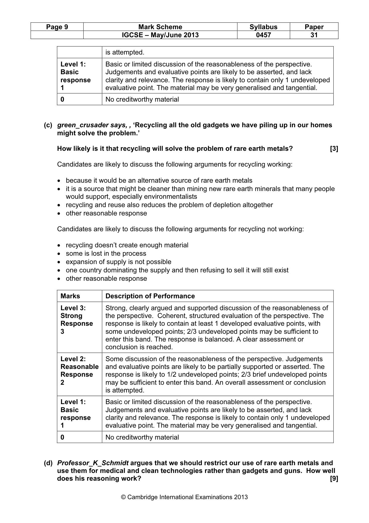Mark scheme, page 9 of 13
