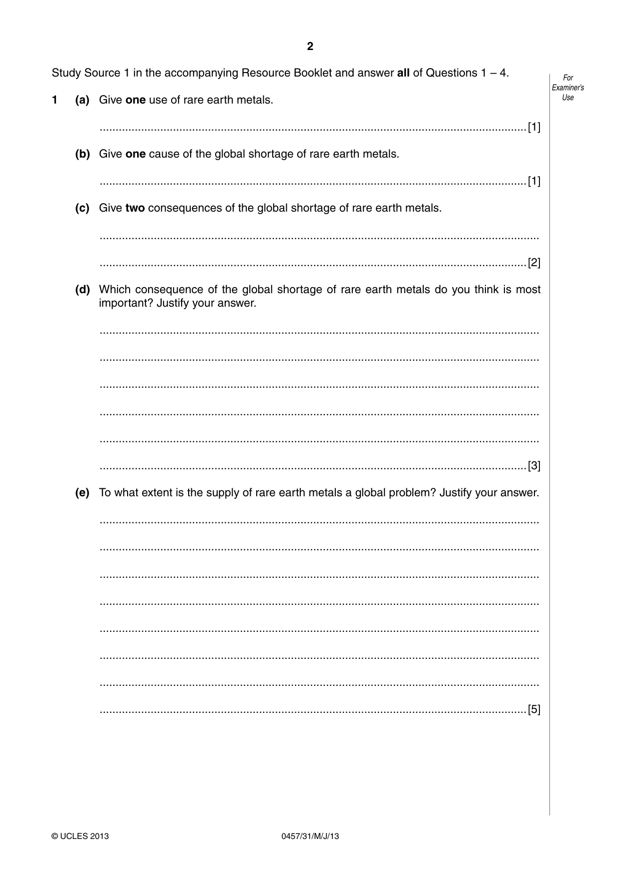 Cambridge IGCSE Global Perspectives 0457 2013 May/June Paper 3 · Variant 1 question paper, page 2 of 8