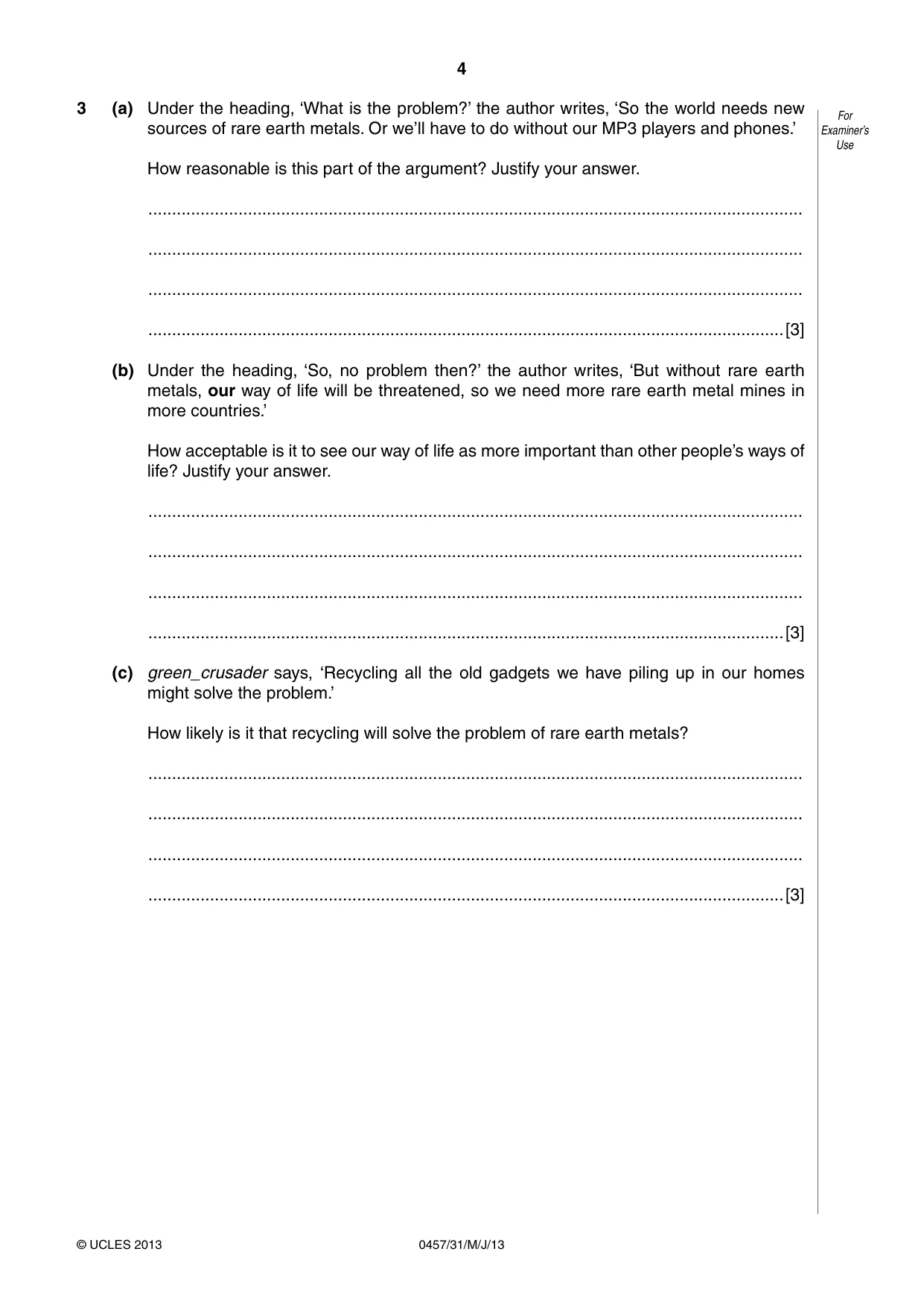 Cambridge IGCSE Global Perspectives 0457 2013 May/June Paper 3 · Variant 1 question paper, page 4 of 8